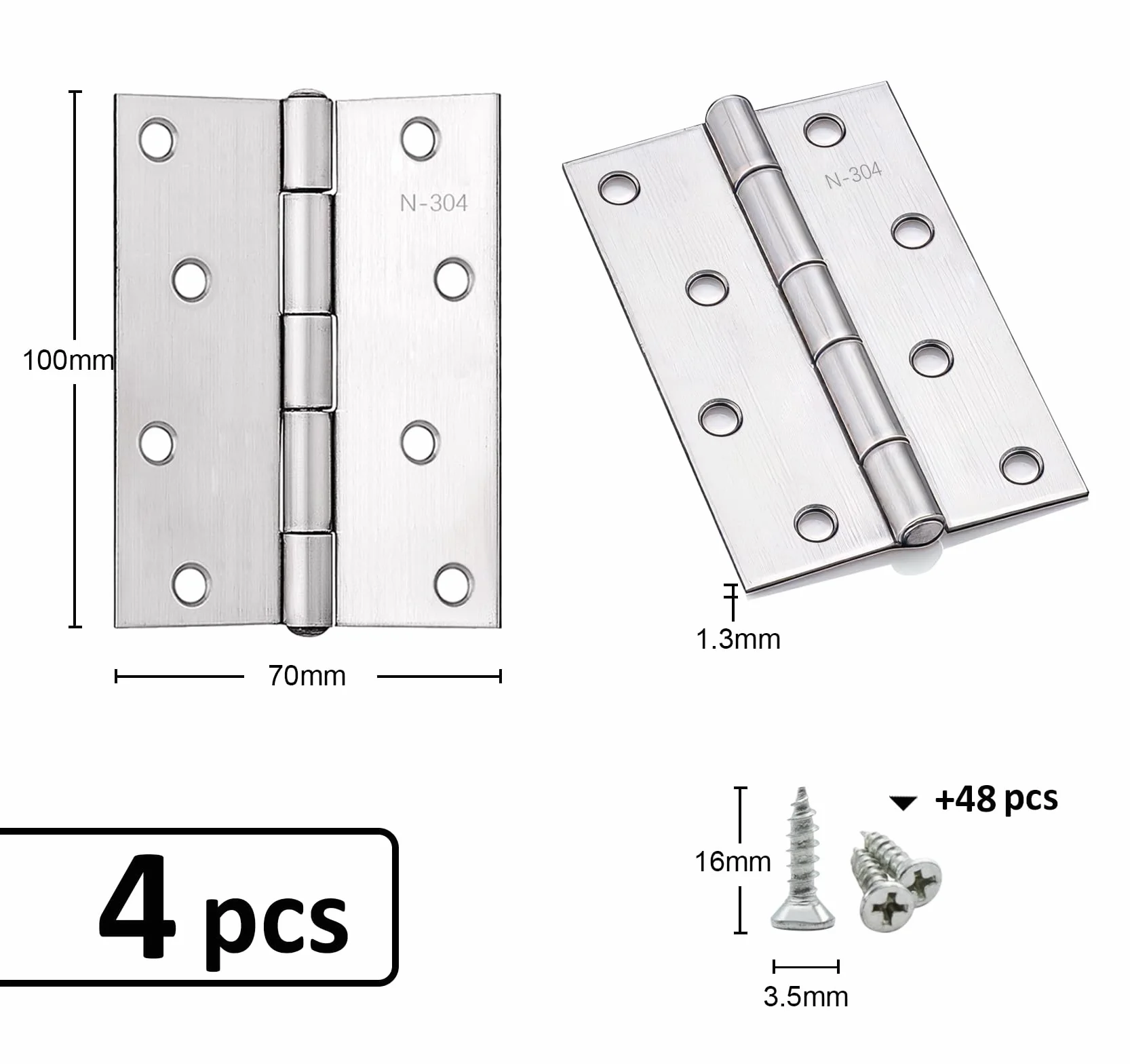Anstore 4 zawiasy składane, 100 x 70 x 1,3 mm, składane, srebrne, ze stali nierdzewnej, zawiasy 270°, duże obciążenie z 48 śrubami, zawiasy drzwiowe do drzwi, okien i szafek