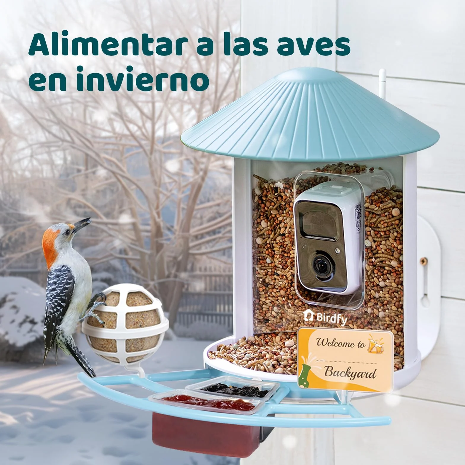 NETVUE Birdfy Pro Lite Vogelhaus z kamerą, stacja Vogelfutterstation z kamerą i DIY wielofunkcyjny stojak, stacja futterstationen for Wildvögel, Vogelfutterspender mit Meisenknödelhalter, Wasser/Gelee