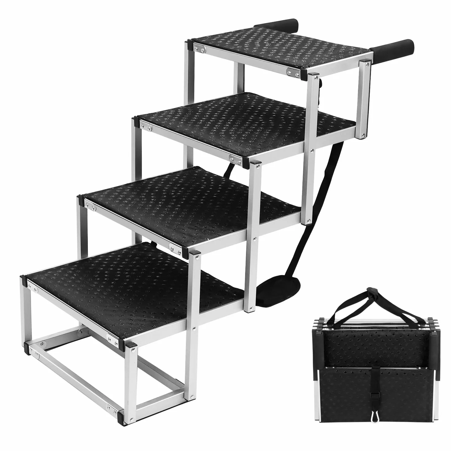 QWORK® Schody samochodowe dla psów, 4-stopniowe schody dla małych i dużych psów, maksymalne obciążenie 80 kg