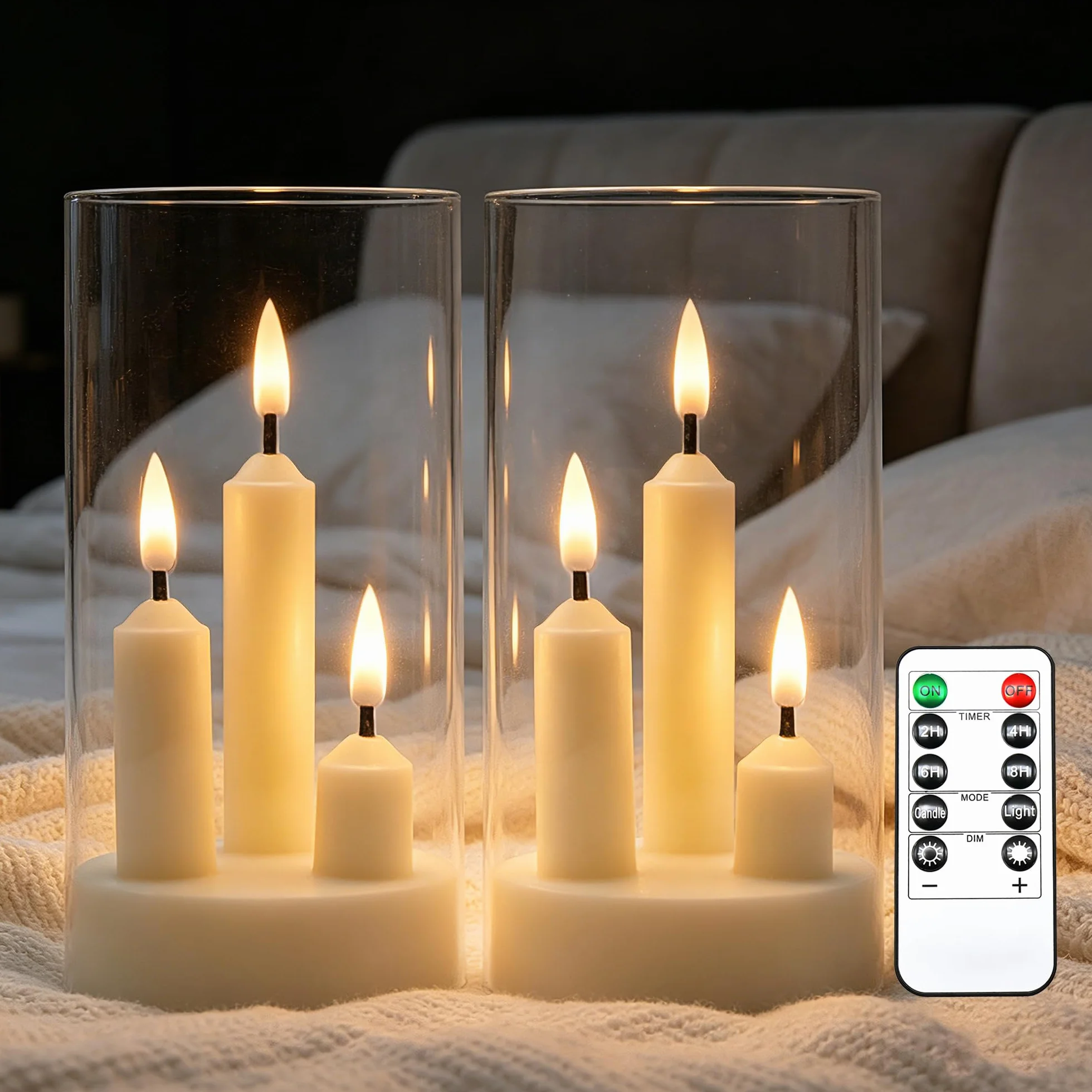 Bezpłomieniowa świeca LED z pilotem i timerem, 2 szt., kość słoniowa