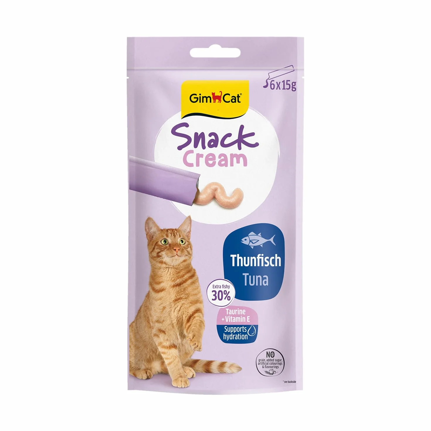 GimCat Snack Cream Tuńczyk – pyszny krem na przekąski dla kotów w praktycznych, pojedynczo zapakowanych porcjach – 6 sztuk (6 x 15 g)