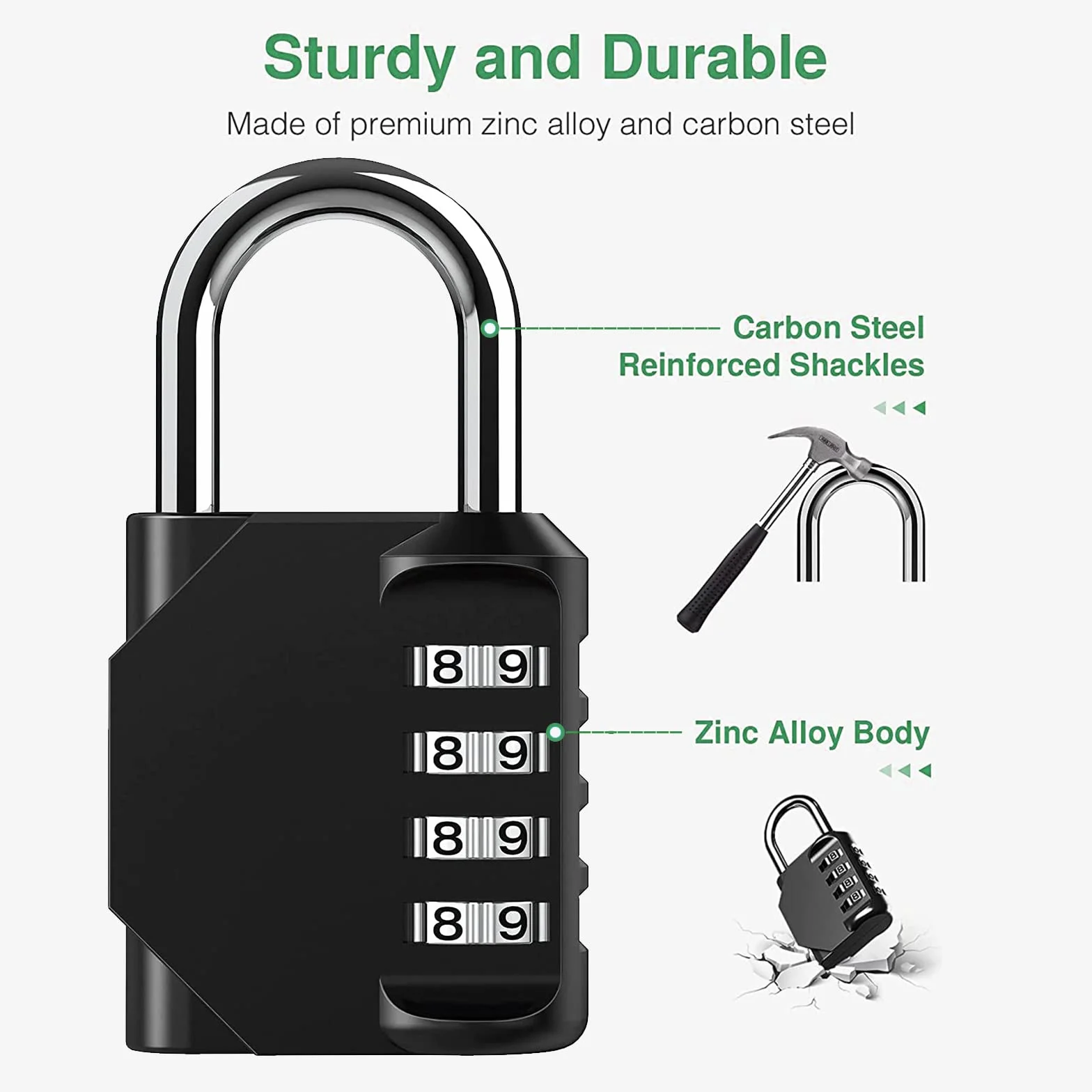 Kłódka kombinacyjna Kłódka z kombinacją 4 cyfry Kłódka mała szafka Wodoodporna Nadaje się do zamków szafek gimnastycznych, walizek, plecaków i innych szafek do przechowywania