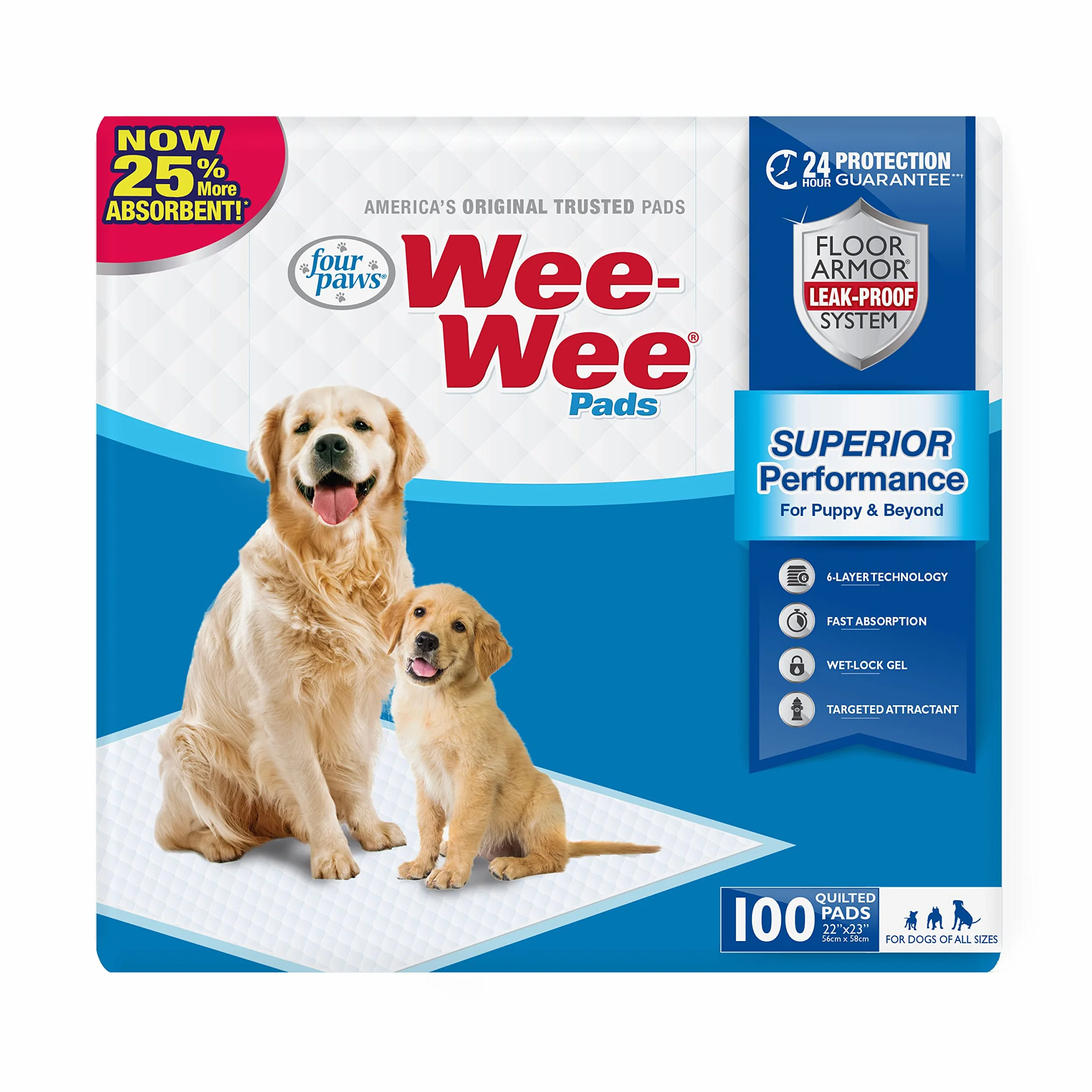 Four Paws Wee-Wee podkładki do treningu psów i szczeniąt l Gigantic, XL, Standard i Little L, chłonne podkładki do treningu szczeniaków, szczelne, 6-warstwowa technologia, 24-godzinna ochrona