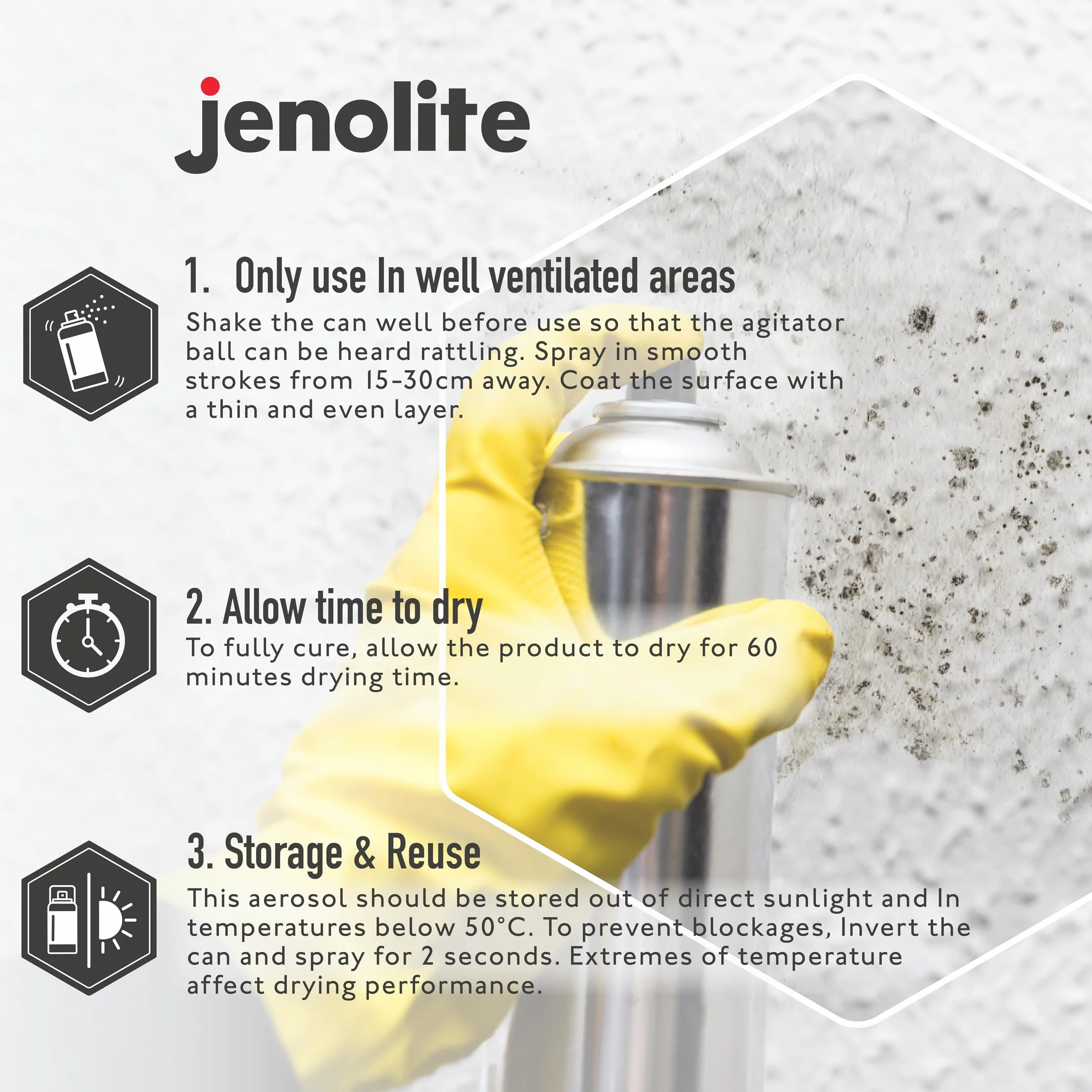 JENOLITE Farba w sprayu do blokowania plam, biała, natychmiast blokuje pleśń