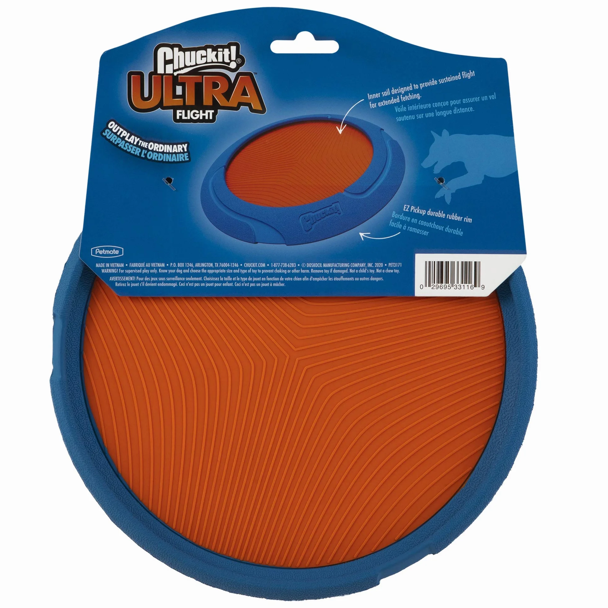 Chuckit! Ultra Flight Frisbee gumowa zabawka dla psa wydłużony dystans czas lotu