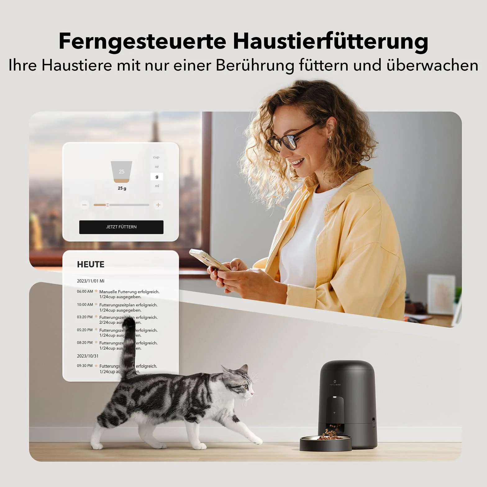PETLIBRO 2,4G WiFi automatyczny dozownik karmy dla kotów z baterią, automatyczny dozownik karmy dla psów ze stali nierdzewnej, inteligentny karmnik dla kota, sterowanie aplikacją, 1-10 posiłków, 2 l