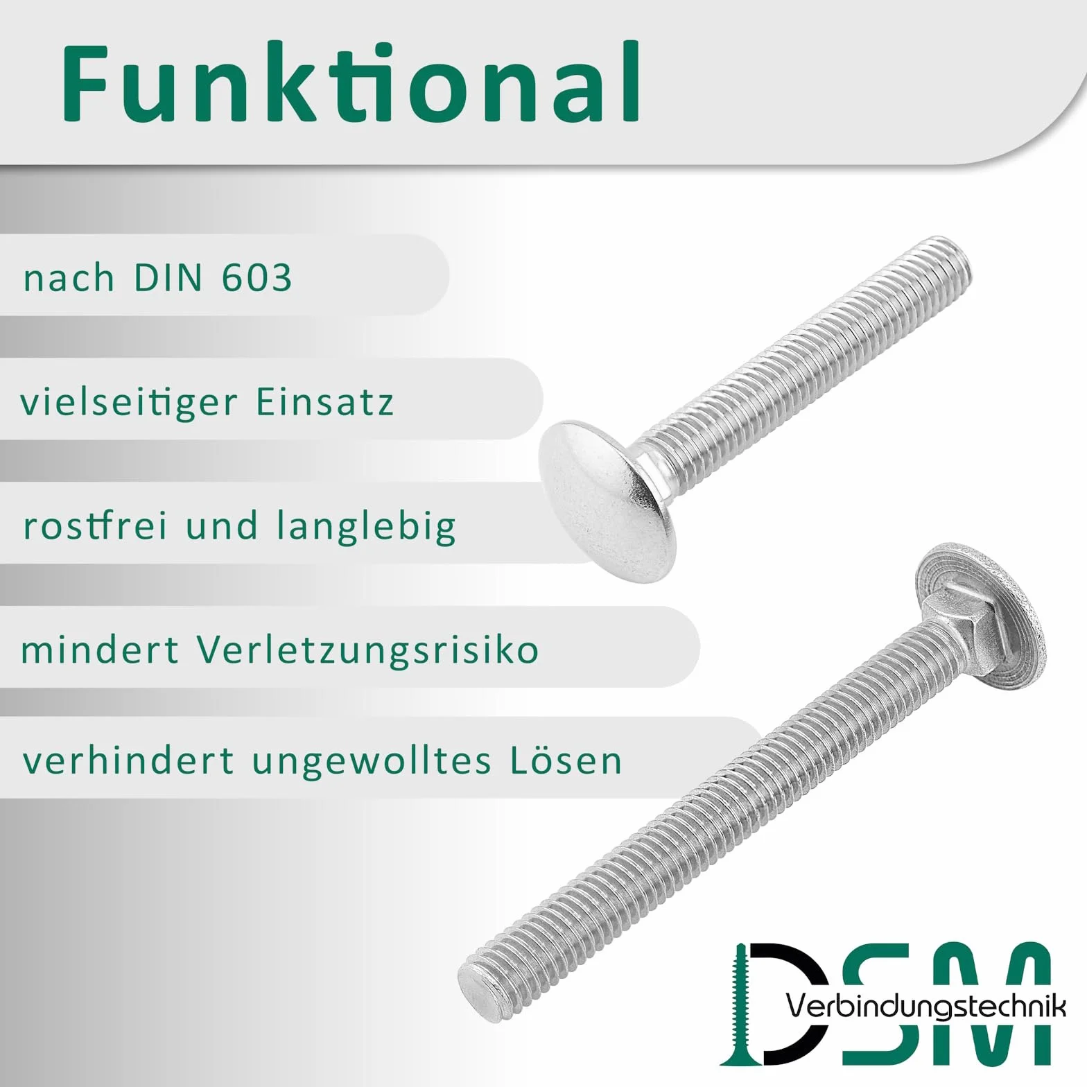DSM – Śruby zamkowe M5 x 100 mm zgodnie z normą DIN 603 – stal nierdzewna A2/V2A – pełny gwint – śruby z łbem płaskim okrągłym z nasadką czworokątną – śruby do zawiasów drzwiowych – 10 sztuk