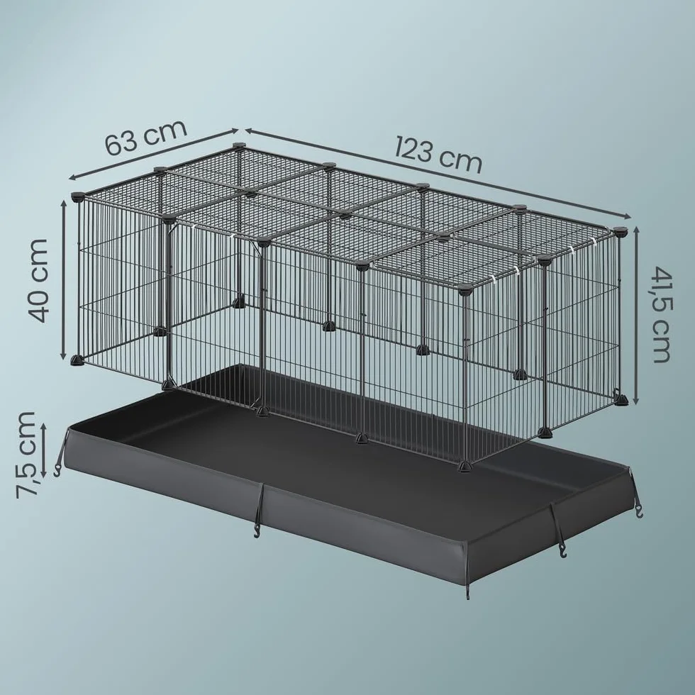 SONGMICS Wybieg dla małych zwierząt 123 x 63 x 41,5 cm czarny LPI012BH01