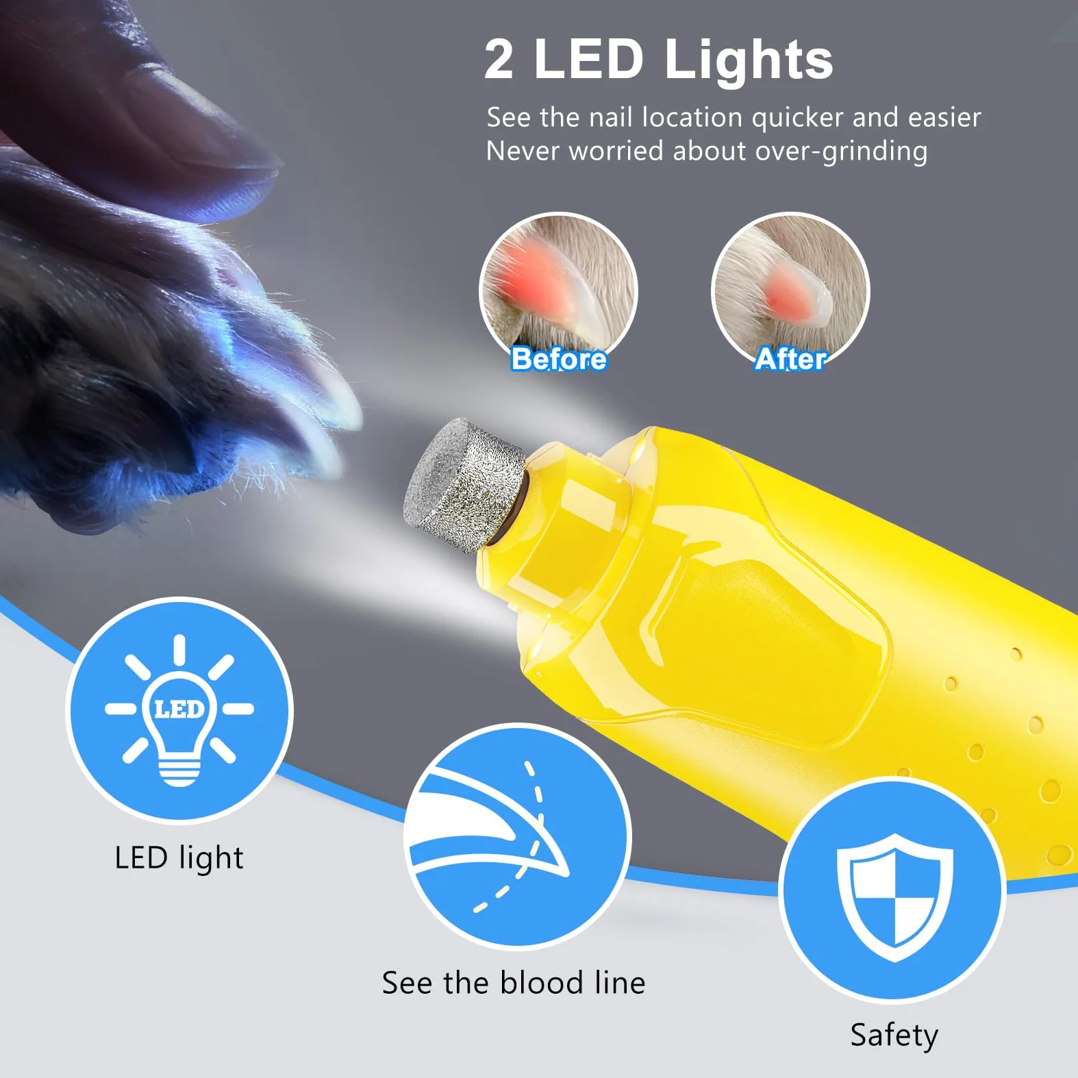 4UMOR Elektryczny Pilnik do Paznokci dla Psów 600 mAh 45 dB 6 Prędkości 2 LED z 3 Portami USB