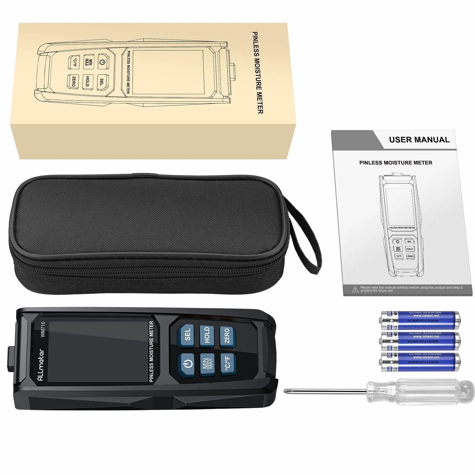 Miernik wilgotności drewna 20-40mm,Wilgotność Wskaźnik Higrometr Wilgotność bez igły z cyfrowym LCD Alarm dla ścian, drewna, muru, betonu, materiałów budowlanych