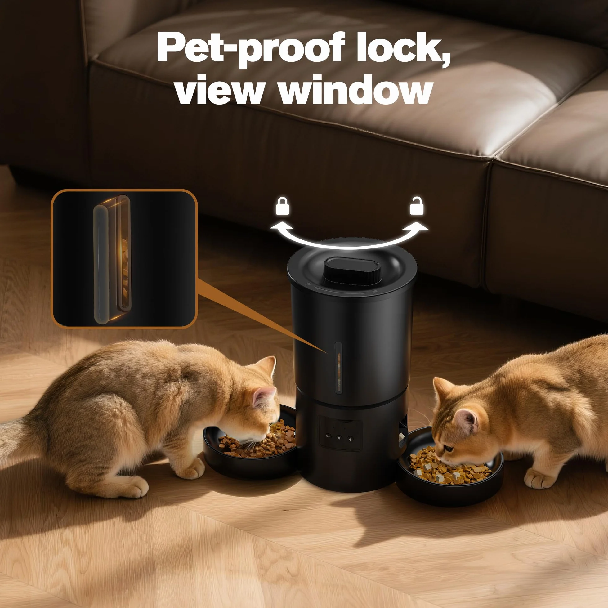 AONBOY automat do karma dla kotów, 5 l, z aplikacją, WiFi 2,4 G, czarny