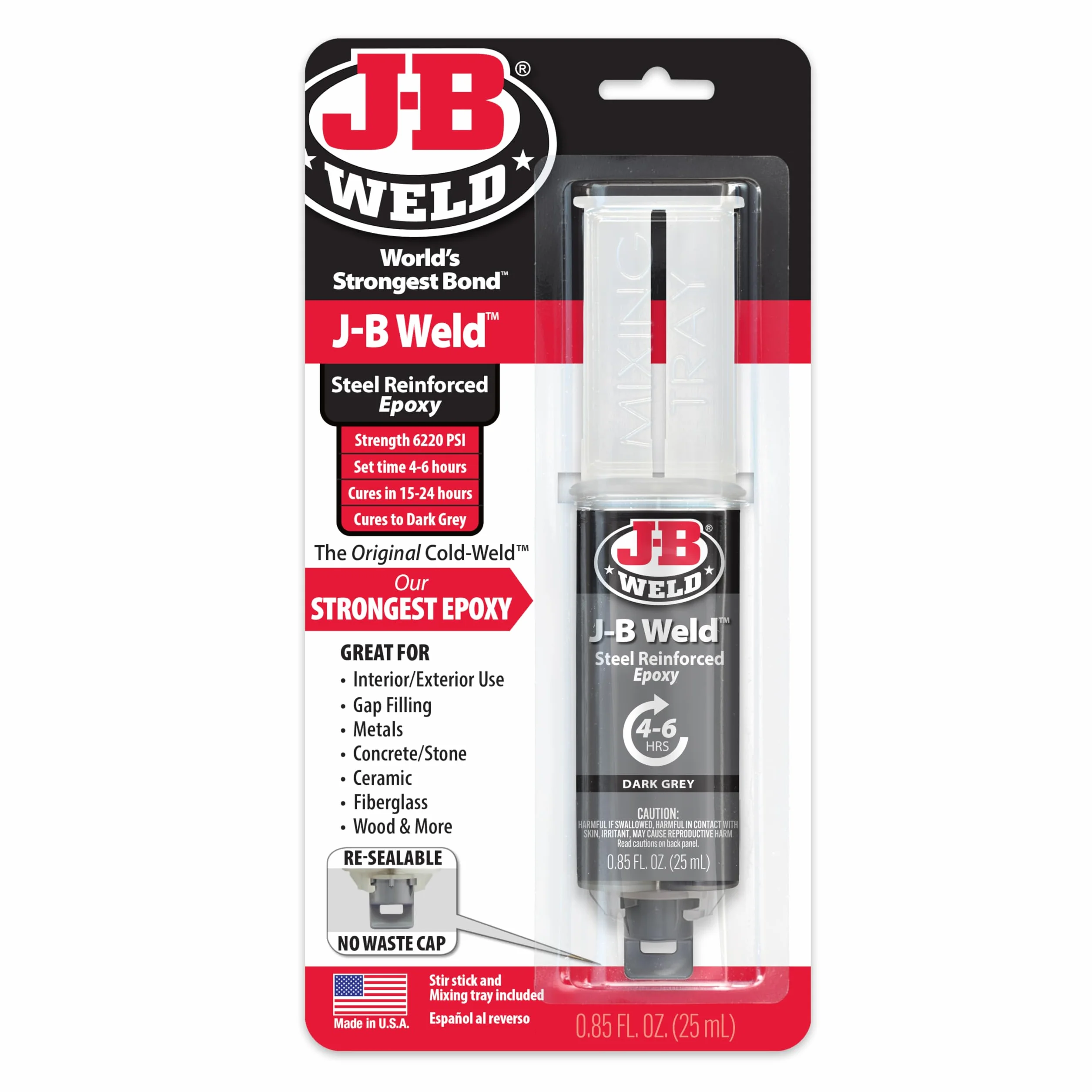 J-B Weld Strzykawka oryginalny dwuczęściowy system epoksydowy Cold-Weld, bardzo szybki czas wiązania, wysoka wytrzymałość, odpowiedni do wszystkich metali i innych materiałów, ciemnoszary 25 ml