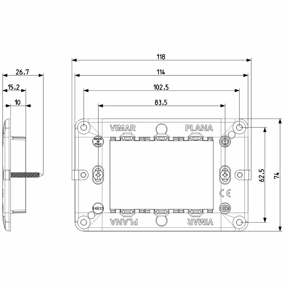 Vimar 0T14613 3-modułowy uchwyt, ze śrubami do 3-modułowych puszek, 10 sztuk