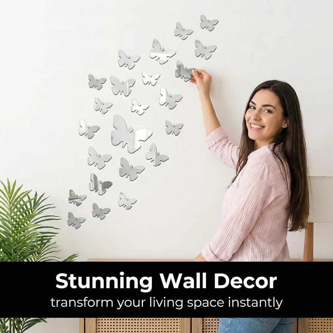 36 sztuk motyle 3D lustro trójwymiarowe akrylowe zdejmowane naklejki ścienne DIY dekoracja ścienna do domu/hotelu/salonu/sypialni/kuchni/pokoju dziecięcego