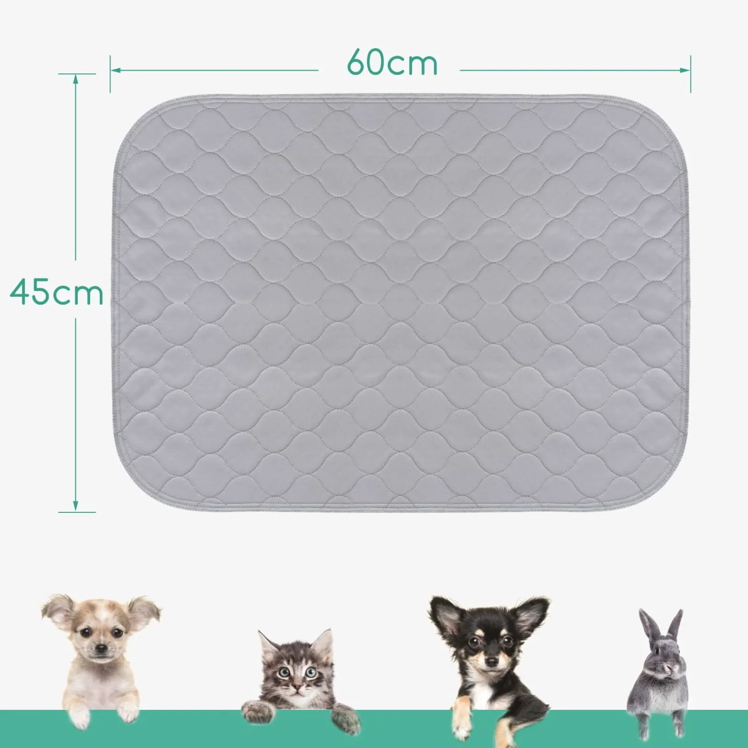 Nobleza - Pralki dla małych psów, Zmywalne podkładki treningowe dla zwierząt, wielokrotnego użytku chłonna poduszka antypoślizgowa Pet Pee Pad Pack 3 (60 * 45cm), szary