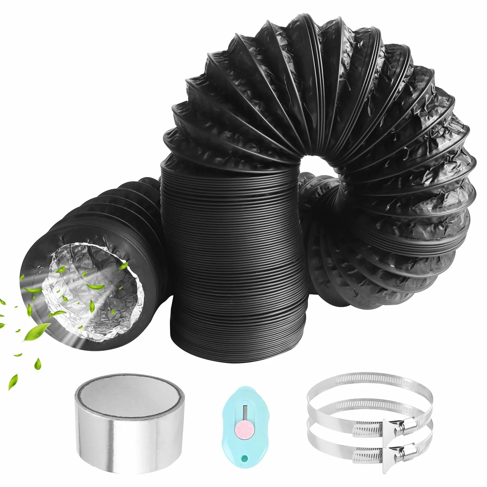 Wąż powietrza wylotowego 80 mm 6 m PCW aluminiowy z obejmami ze stali nierdzewnej