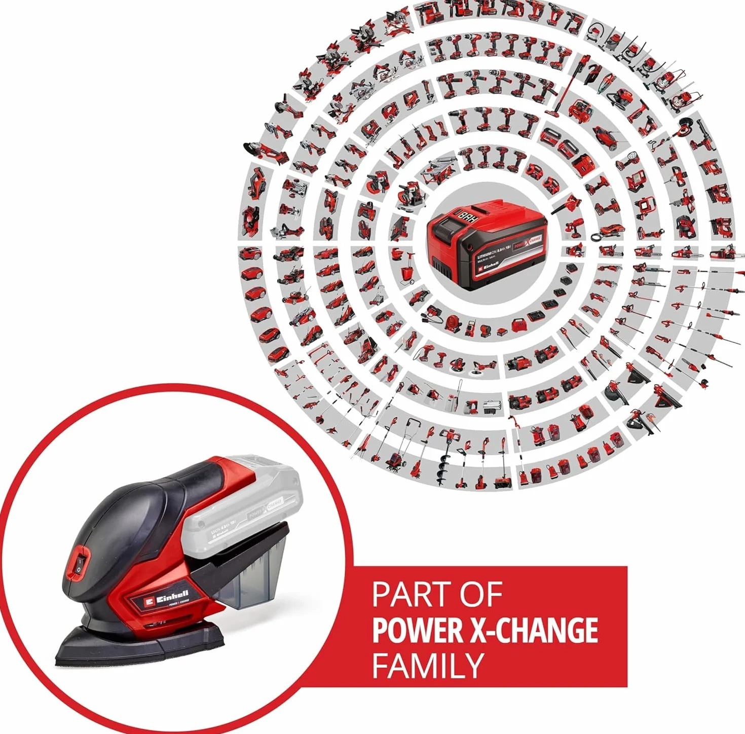 Einhell Multiszlifierka akumulatorowa TE-OS 18/150 Li-Solo Power X-Change (18 V, Li-ion, 24000 min-1, obwód oscylacyjny 1,6 mm, pojemnik na kurz, adapter do odsysania, bez akumulatora i ładowarki)