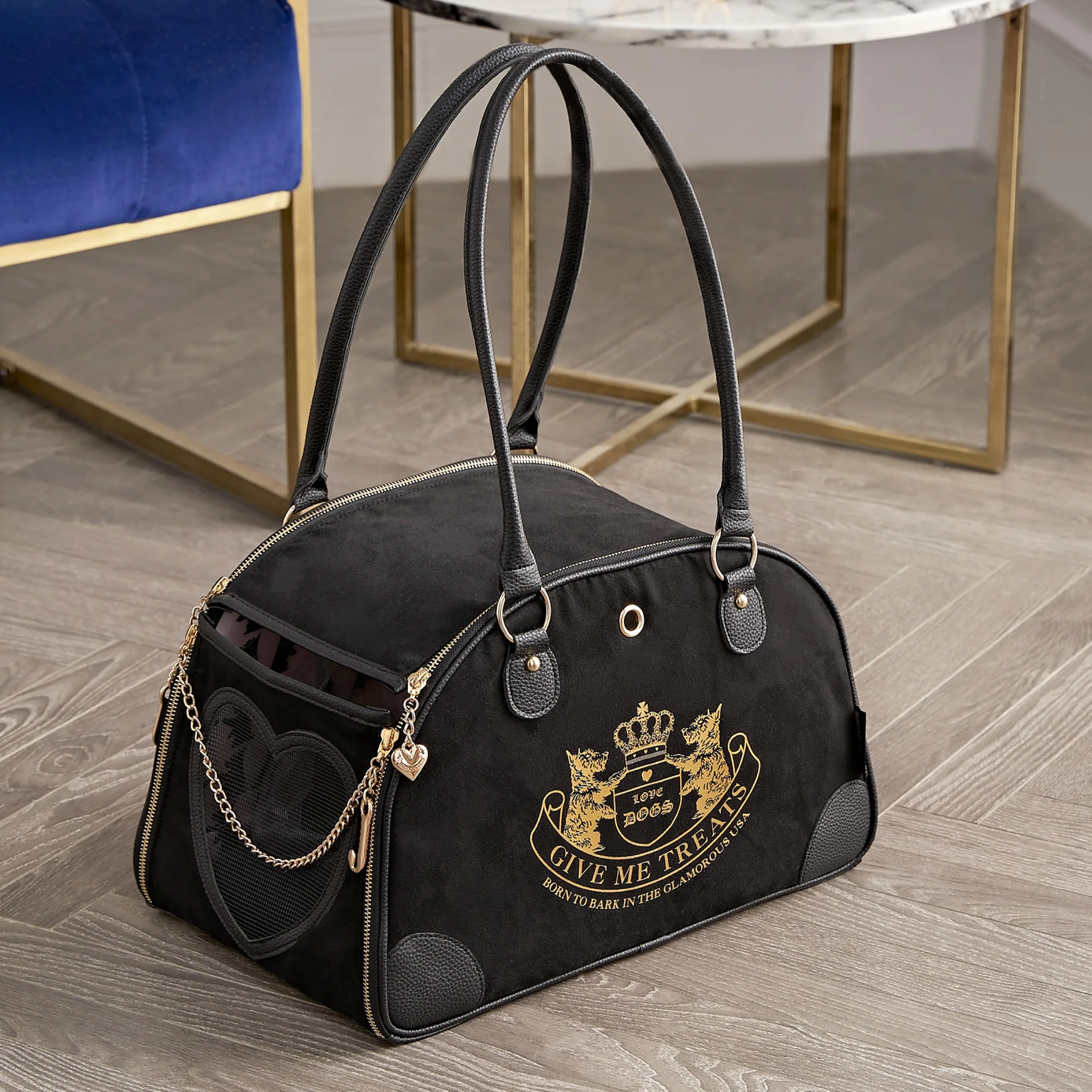 Juicy Couture Give Me Treats nosidełko dla zwierząt domowych czarna torba podróżna dla małych psów i kotów