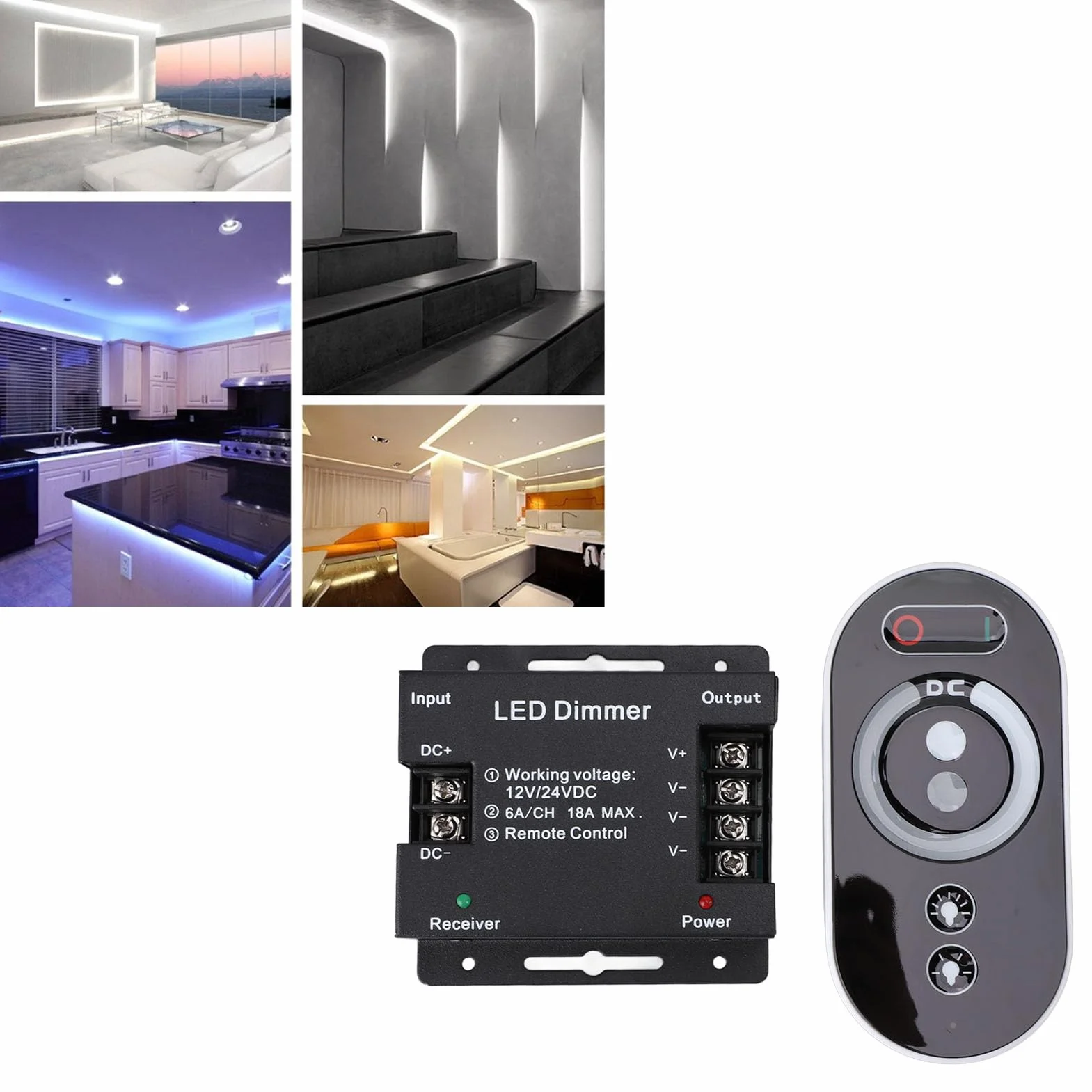 Yosoo Health Gear Przełącznik Dimmer do świateł LED, DC 12V - 24V 18A PWM LED Light Light Strip Controller, RF Pilot Center, Reguel Brightness