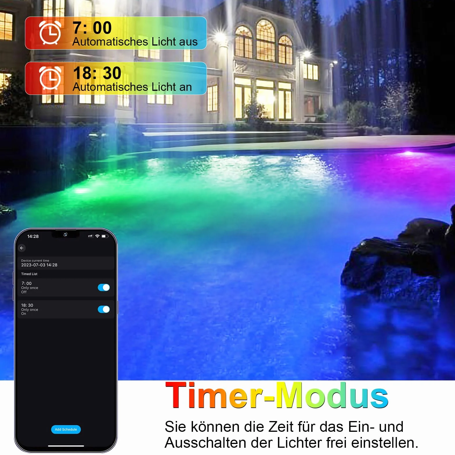 Wifi Intelligence RGB+IC 15 W LED Światło basenowe z pilotem, podwodne, tryb muzyczny, współpracuje z asystentem Google Home/Alexa, DC5V IP68 z kablem 5M