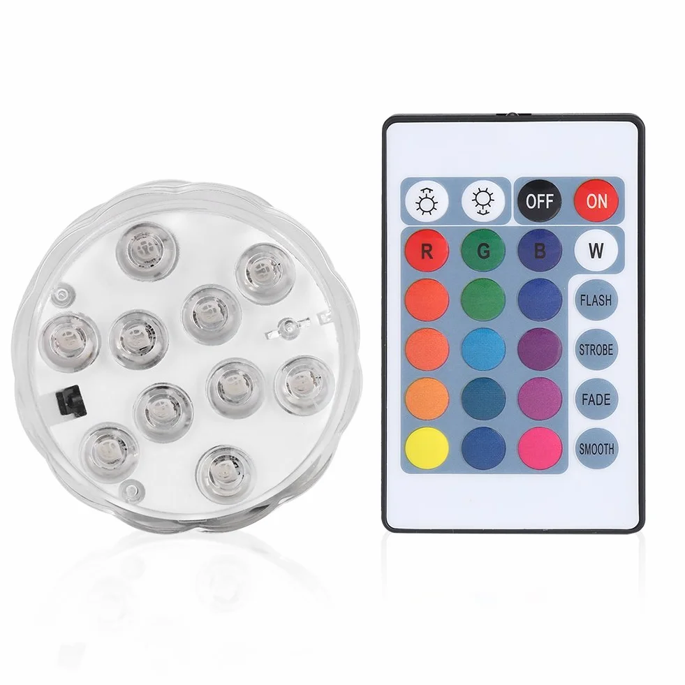Zatapialne diody LED Wodoodporna dioda LED zmieniająca kolor Podwodna elektroniczna herbata Okrągła świetlna z pilotem do akwarium Ogród Basen Staw Wesele Halloween Halloween Lampki świąteczne
