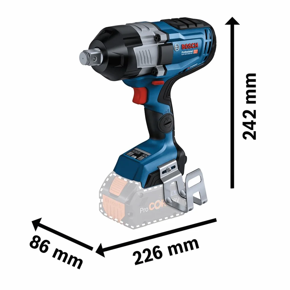 Bosch Professional: akumulatorowy klucz udarowy BITURBO GDS 18V-1600 HC (3/4", wysoki moment obr., moment dokręcający 1 600 Nm i moment zrywający 2 200 Nm, zaczep do drabiny, bez akum. i ładowarki)