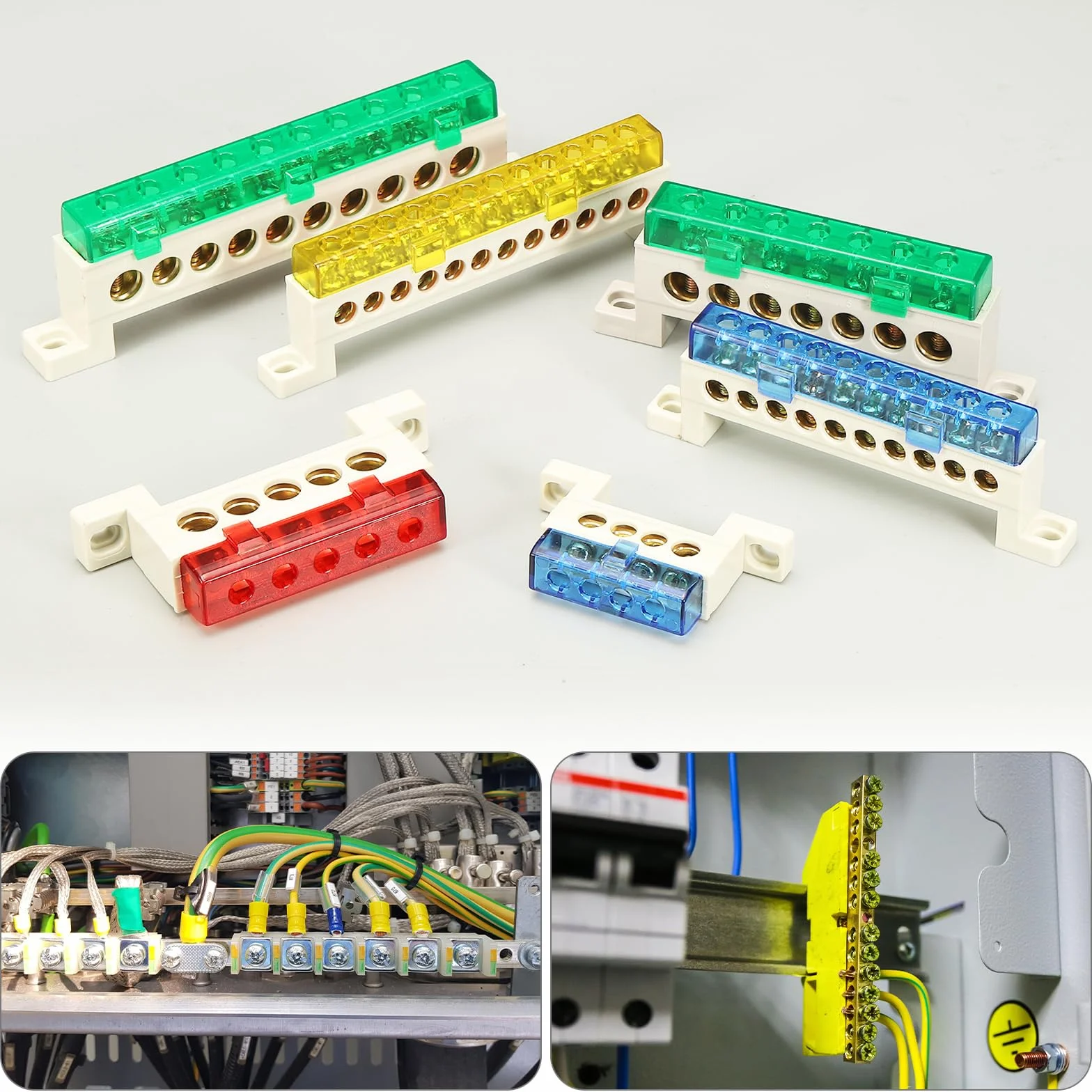 QUARKZMAN Uziemienie Bar, Mosiężny Terminal Bar Z 10 Pozycjami, Blok Ziemi 7x11mm Do Sprzętu Elektrycznego, Skrzynka Dystrybucyjna, Zielony