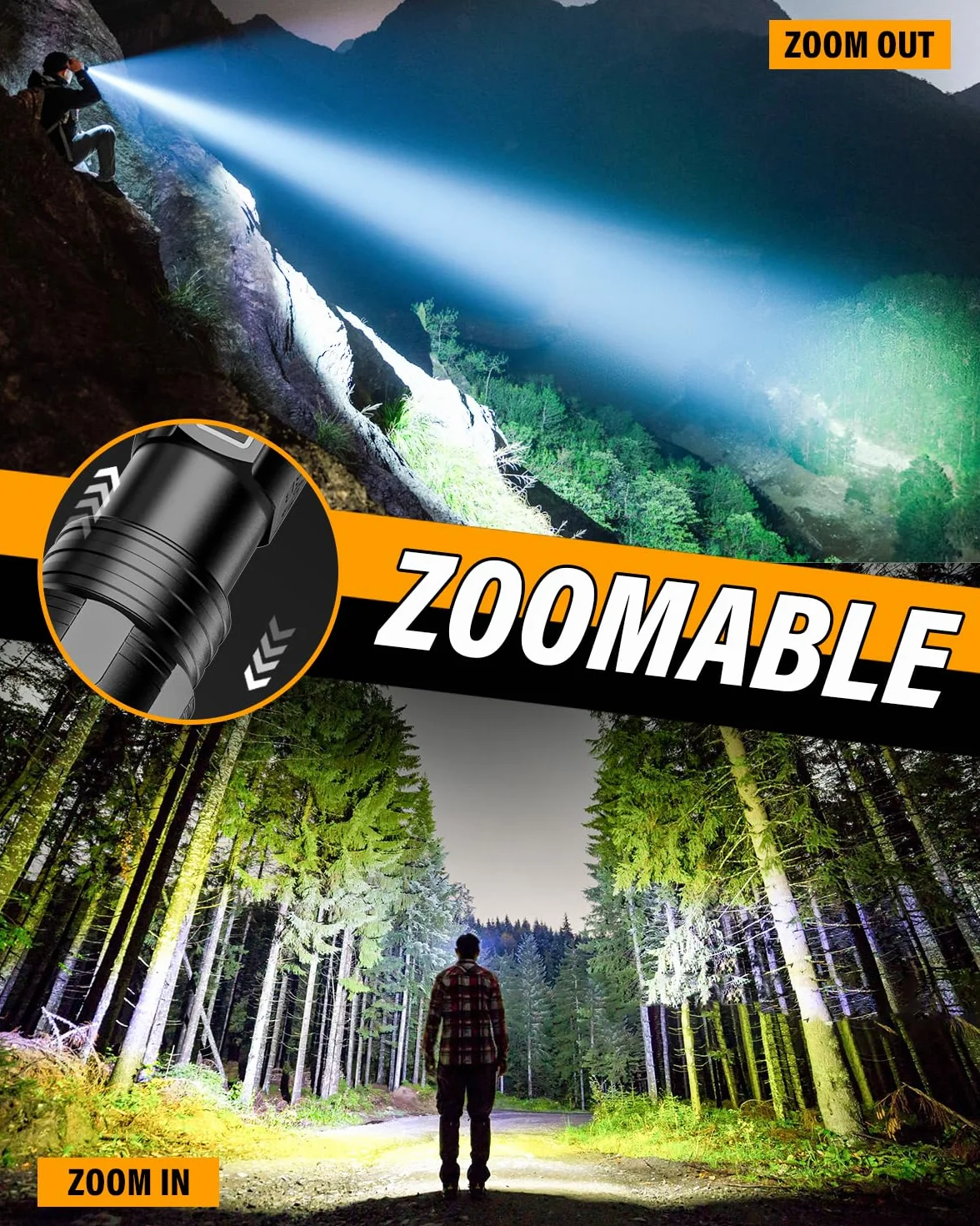 Akdomart AK06 latarka LED z możliwością ładowania, wodoodporna latarka taktyczna IP67, 500000 lumenów latarka LED niezwykle jasna, latarka akumulatorowa z możliwością ładowania przez USB