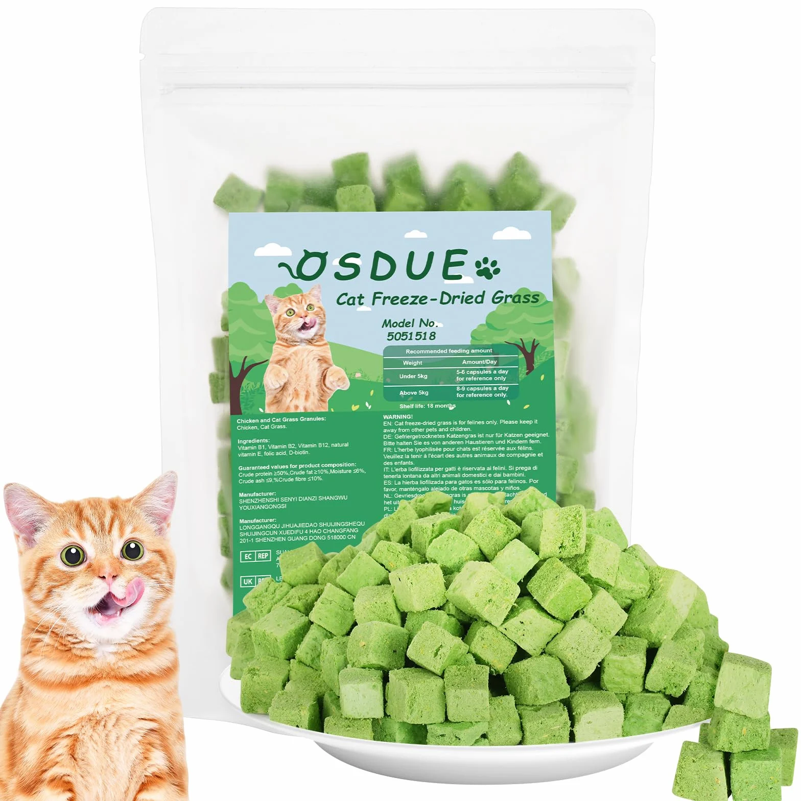 OSDUE 100 g przekąski z trawy, liofilizowane przekąski dla kotów, kocimiętki, gryzaki z trawy kociej, do pielęgnacji zębów i usuwania kłębków włosów