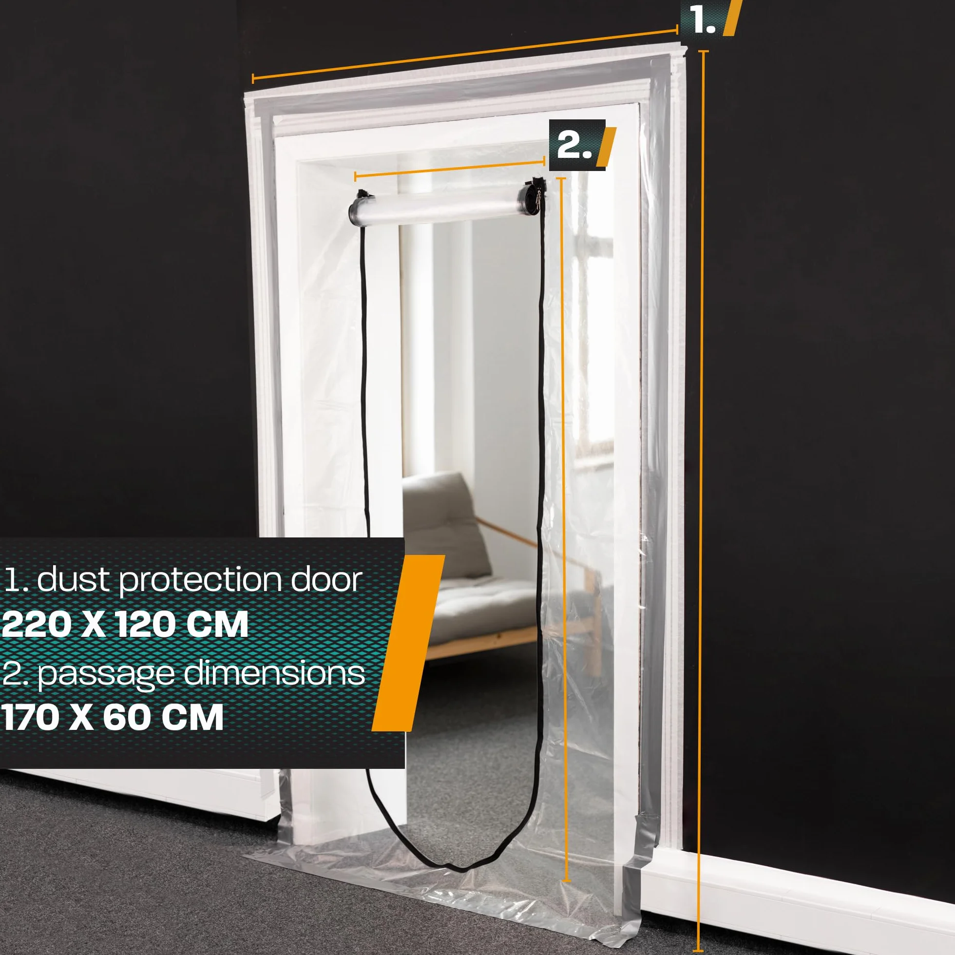 Hinrichs 2 x drzwi chroniące przed kurzem z zamkiem błyskawicznym, przezroczyste, drzwi przeciwpyłowe z zamkiem błyskawicznym, 220 x 120 cm
