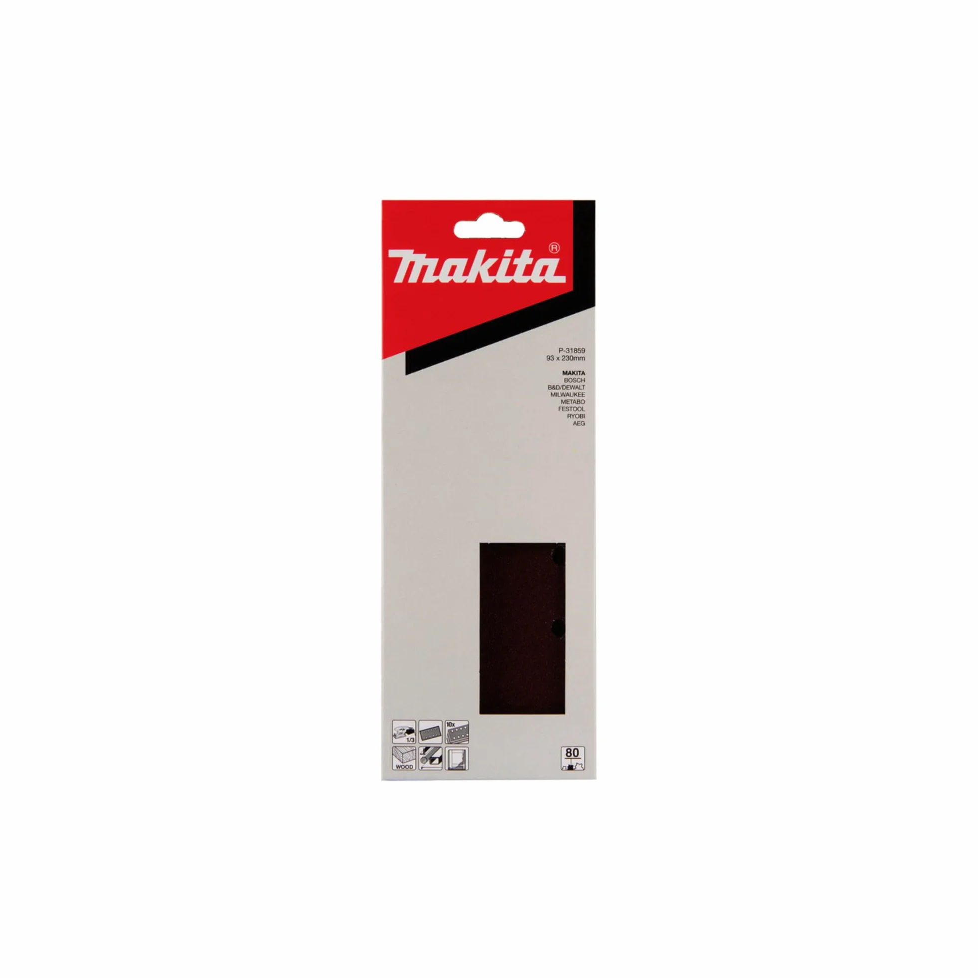 MAKITA Paski szlifierskie, 93 x 228 mm, ziarnistość 80, 10 sztuk, P-31859