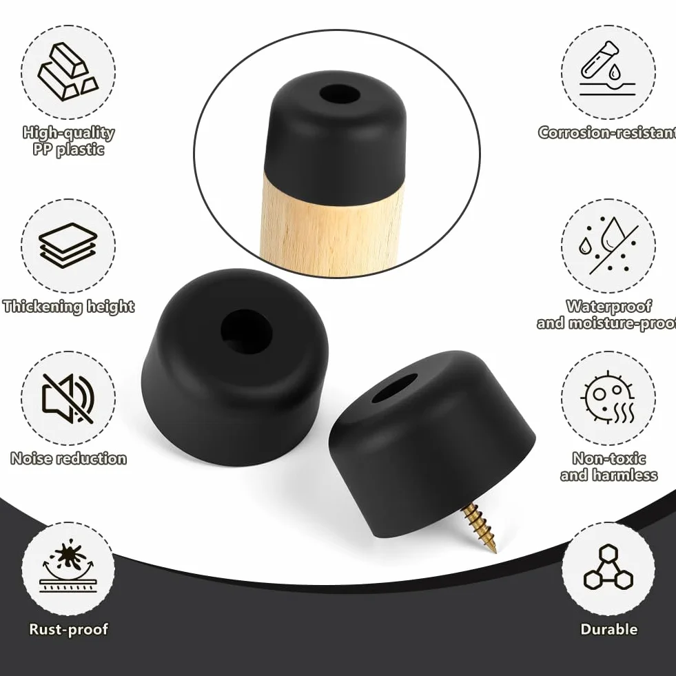 8 SZTUK Nogi Meblowe Antypoślizgowe Trwałe Meble z 8 SZTUKI M5 Śruby, Średnica 50 mm, Ochraniacze Podłogi Do Szafy, Stołu, Krzesła, Sofy (Czarne)