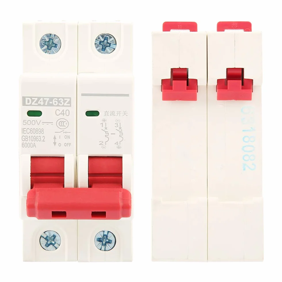 Wyłącznik Nadprądowy 2P 40A DC 500V, Mini Wyłącznik Fotowoltaiczny DZ47-63Z-2P, 6kA, do Instalacji Solarnej