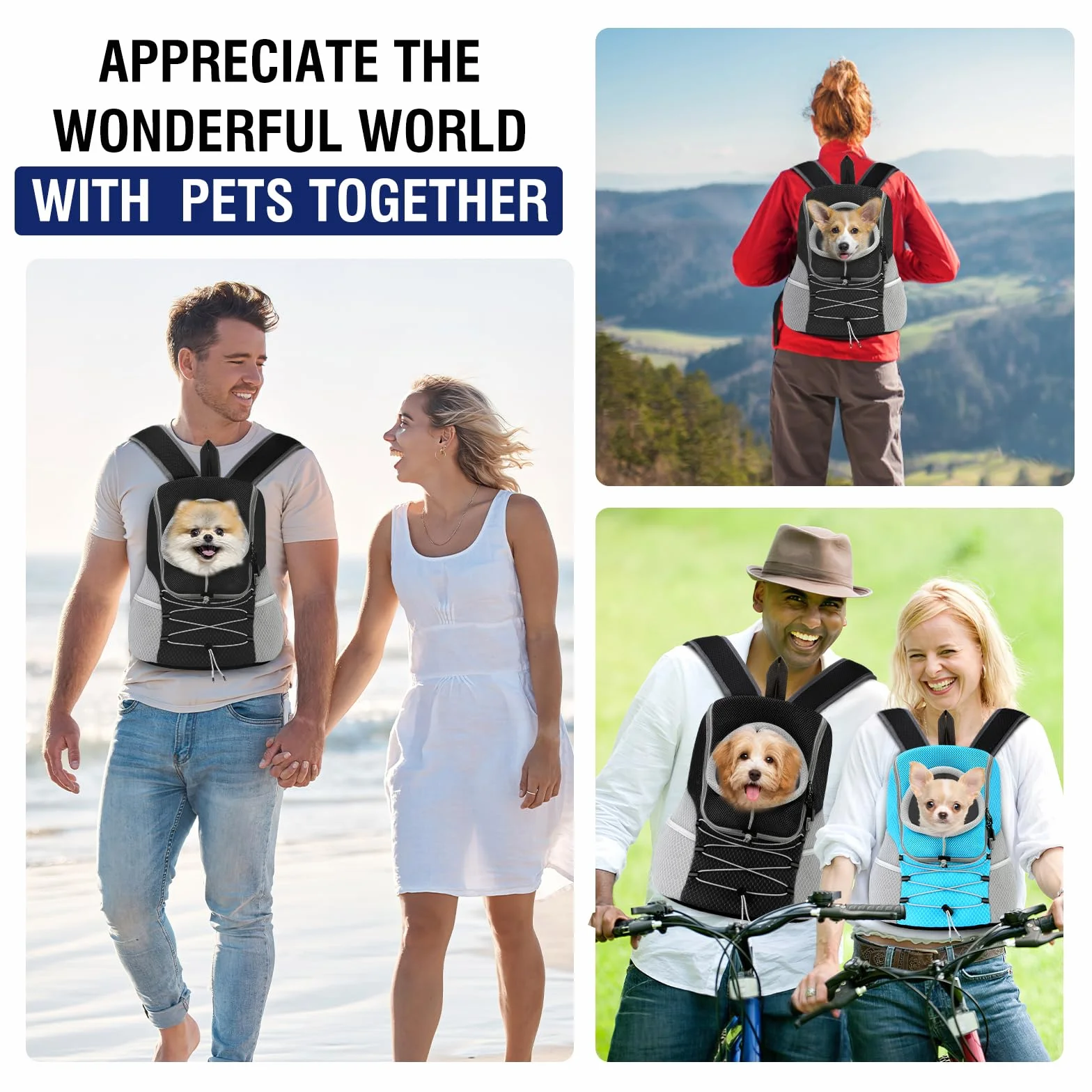 Pawaboo Pet Dog Carrier Backpack dla małych i średnich psów kotów, regulowany oddychający plecak podróżny z pasami bezpieczeństwa, czarny M
