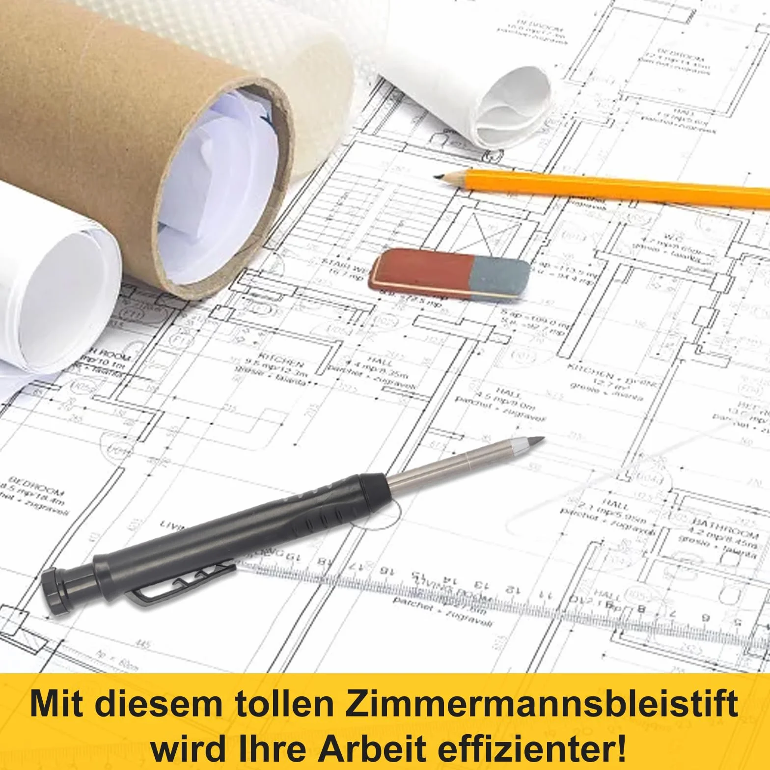 Zestaw 6 markerów do głębokich otworów, wytrzymałe ołówki stolarskie ze zintegrowaną temperówką, mechaniczny ołówek mechaniczny, ołówki stolarskie, solidne markery do otworów wiertniczych, marker
