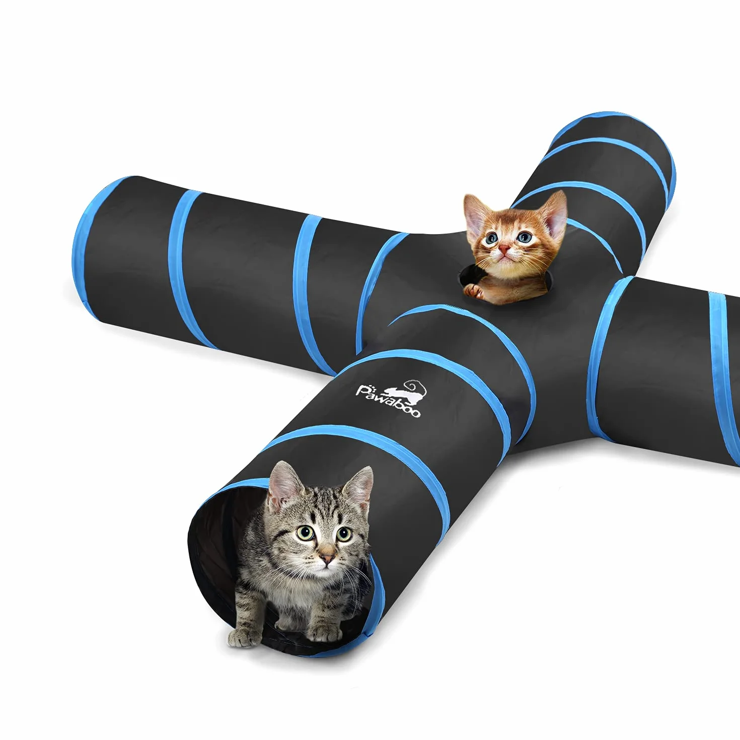 Pawaboo Zabawki dla kotów, tunel dla kota, tunele 4-kierunkowe, 25 x 53 cm, wysuwany składany namiot do zabawy dla kota, interaktywna zabawka, labirynt, domek dla kota i dzwonków, dla kota, kotka,