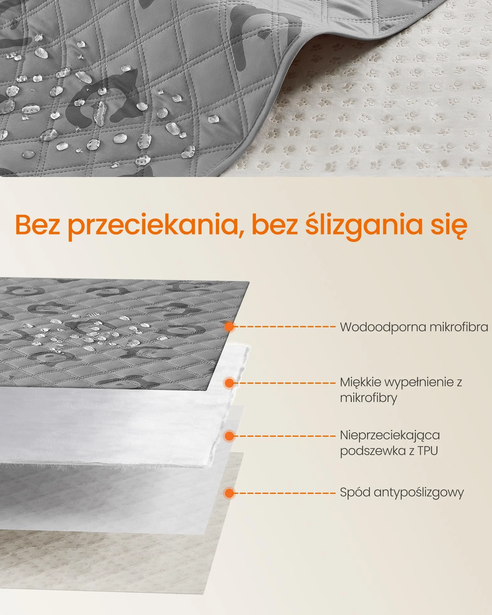 Feandrea Wodoodporny koc dla psa, nadający się do prania, 208 x 173 cm, ochronny pokrowiec na sofę, antypoślizgowy spód, pikowany wzór, gołębia szarość PPB028GD01