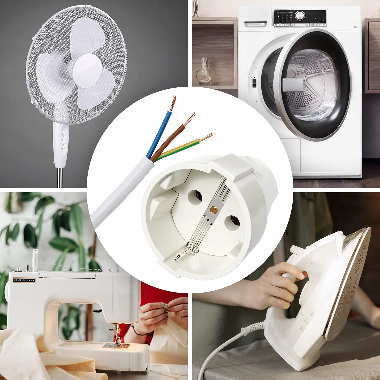 ABSINA 3x Wtyczka Schuko biała z łagodzeniem naprężeń - wtyczka ochronna PVC 230V, 2-biegunowa, 16A & 3,7kW - wtyczka Schuko IP20 do wnętrz