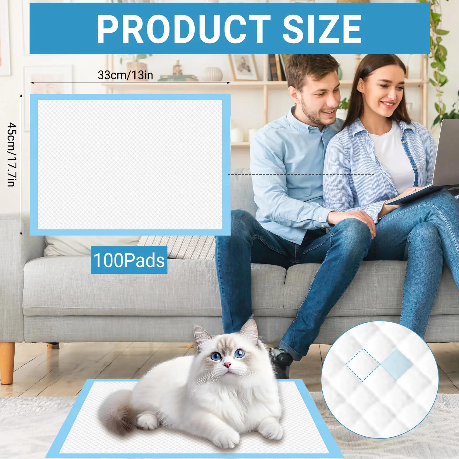 100 sztuk Poduszki Higieniczne dla Psów i Szczeniąt 33cmx45 cm, Podkładek do Przewijania, Jednorazowe, Ultrachłonne, 6-warstwowe, Szczelne Maty Treningowe do Nauki Czystości