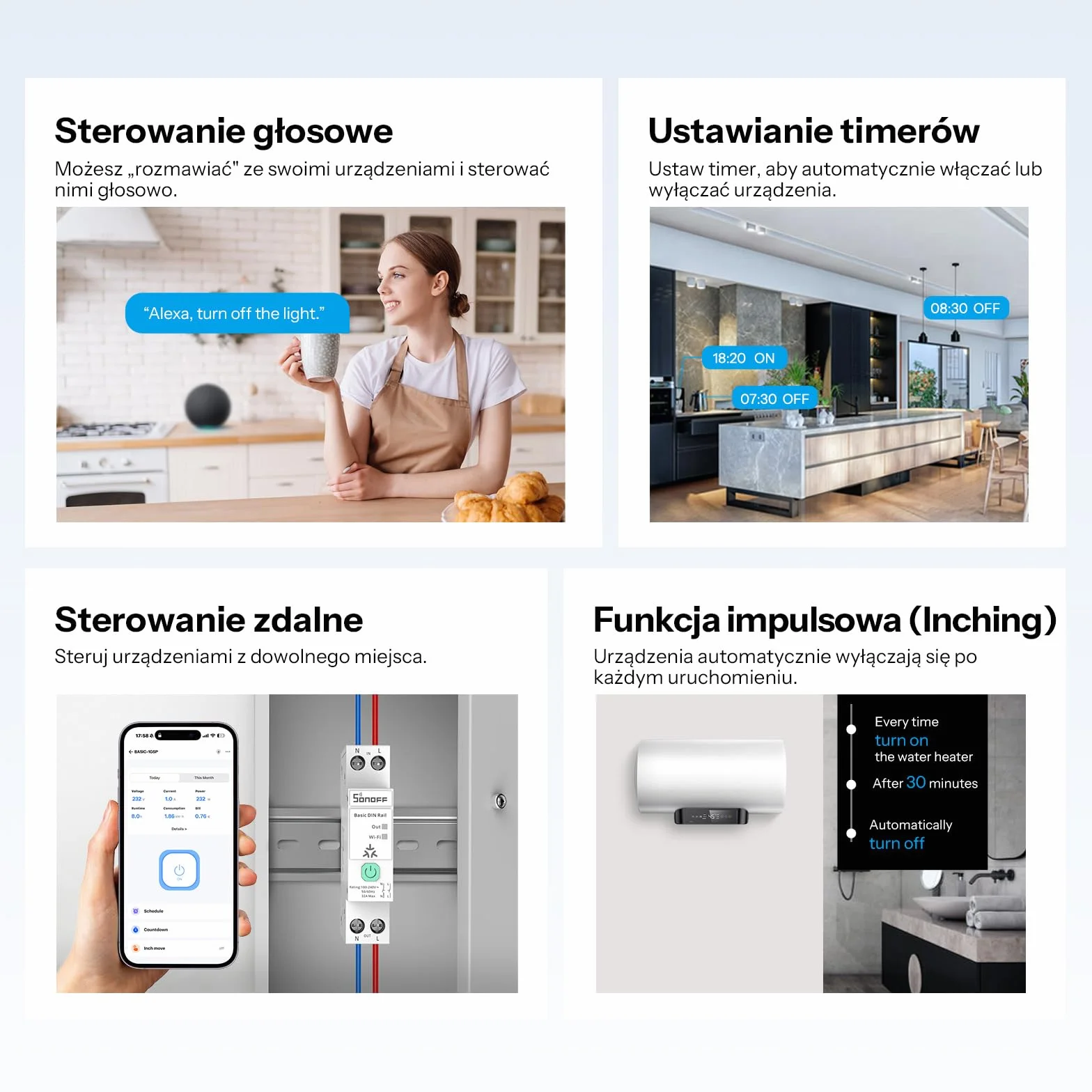 SONOFF Basic DIN Rail (BASIC-1GSP) Inteligentny Przełącznik WiFi Szyna DIN, Sterowanie Smart Home Matter, 32A do Rozdzielni, Kompatybilny z Alexa Google Home Home Assistant