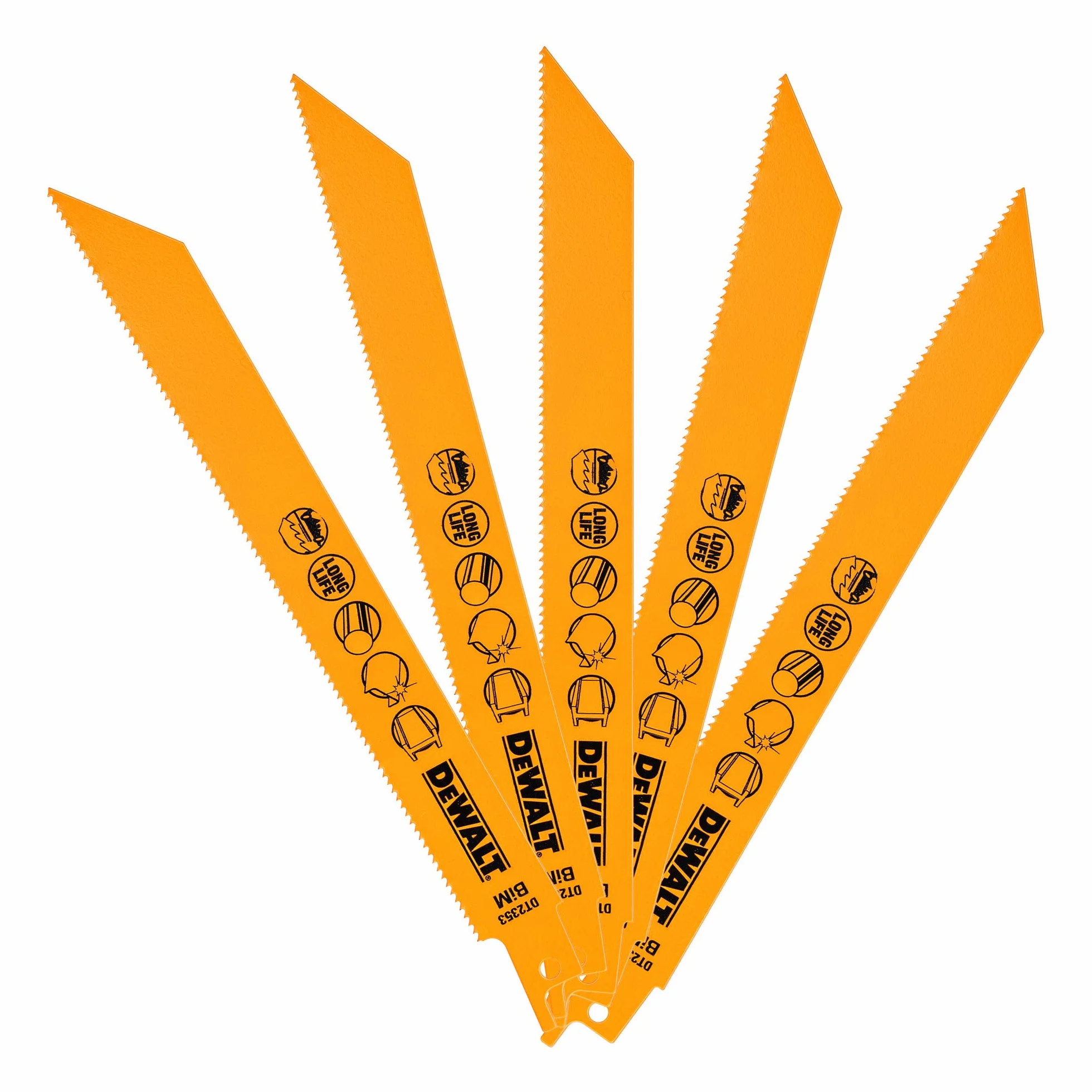 DeWalt Brzeszczoty do piły szablastej do metalu (całkowita długość: 203 mm, podziałka zębów: 1,8 mm, do szybkiego cięcia stali i metali nieżelaznych, blachy, rur i profili (3-8 mm)) DT2353