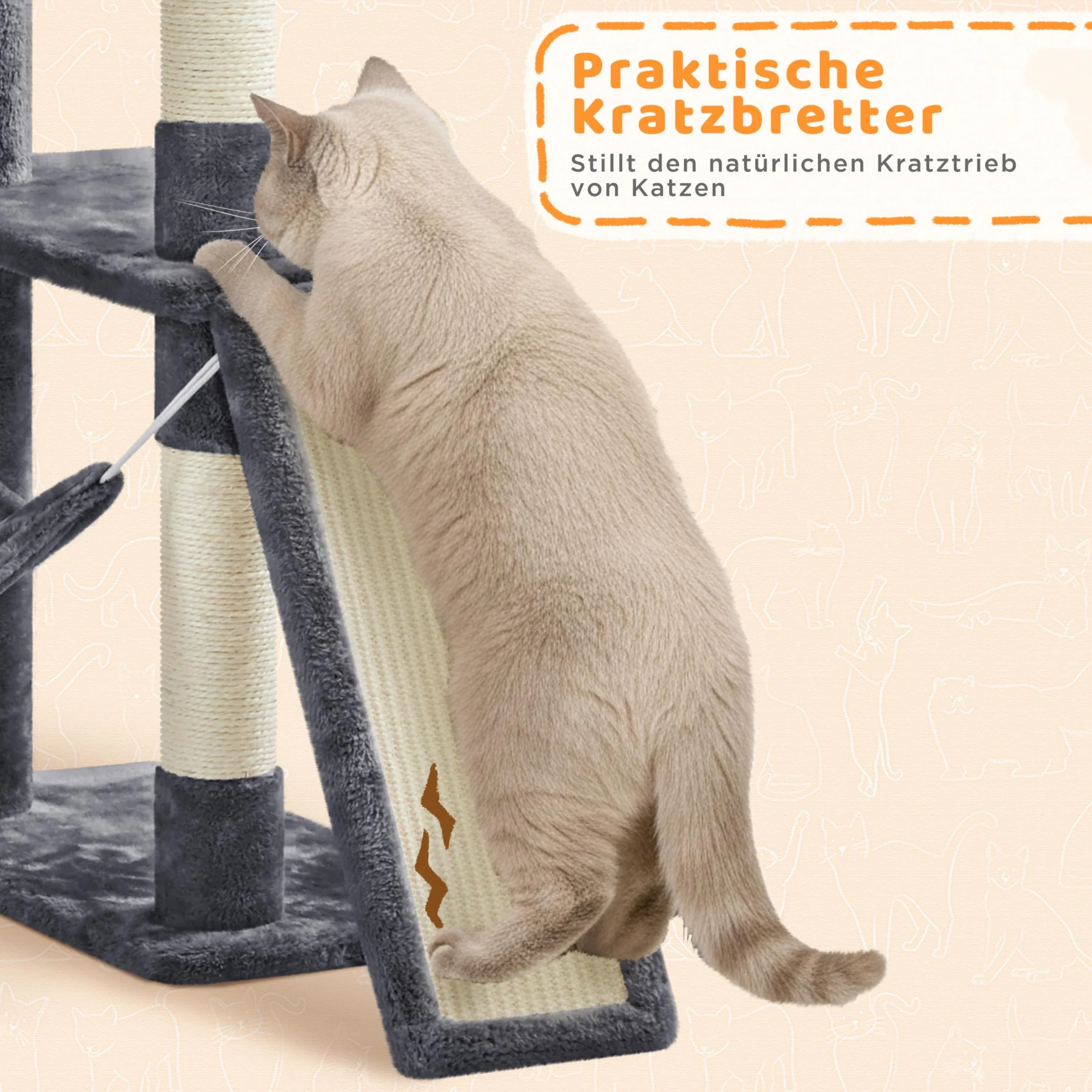 Yaheetech Drapak dla kota 206 cm, wysokość sufitu, rozmiar XXL, stabilne drzewko do wspinaczki dla dużych kotów z sizalową linką, kosz, hamak, ciemnoszary
