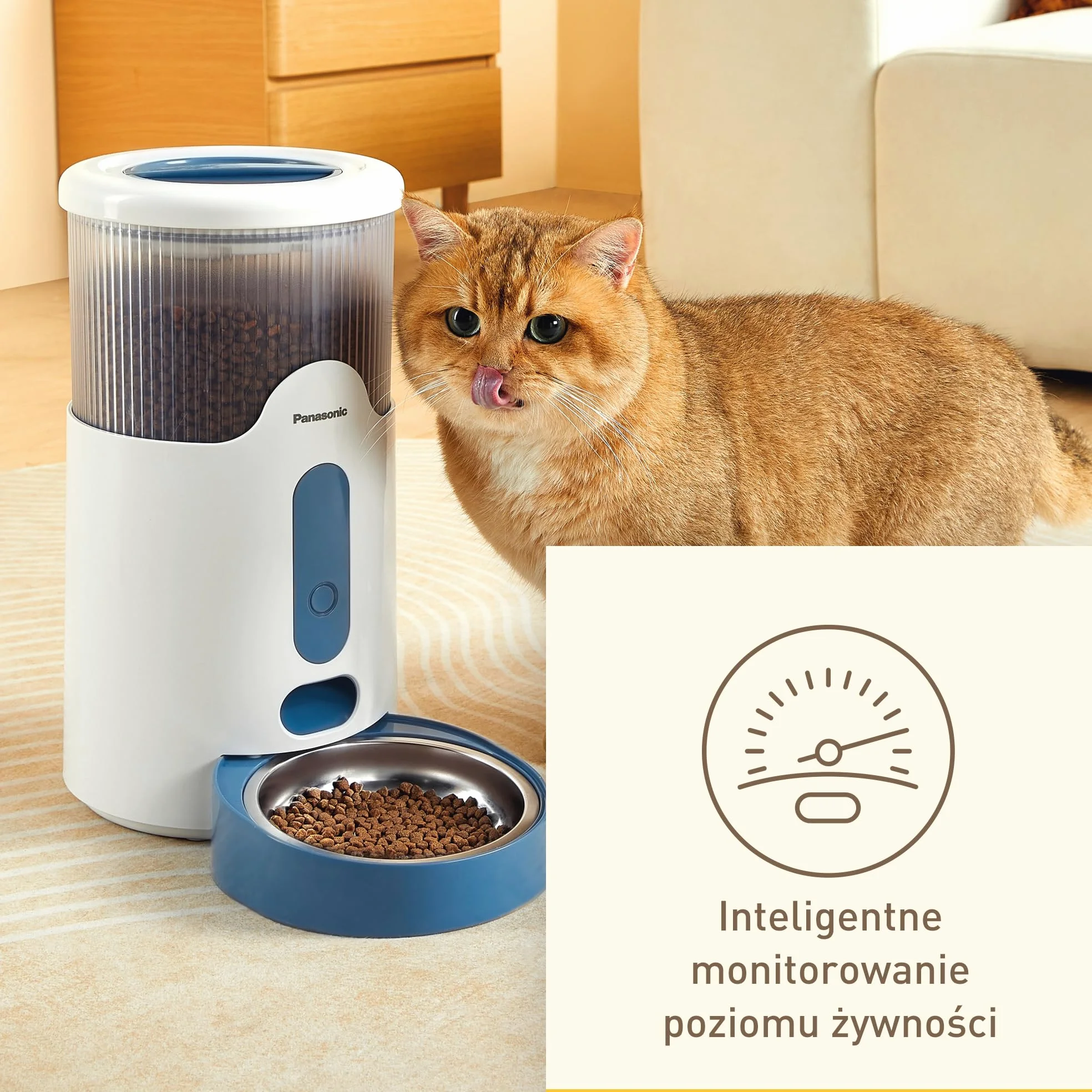 Panasonic CP-JNF01-W Inteligentny Podajnik Karmy dla Kotów i Średnich Psów, Pojemność 2,8 L, Zdalne Sterowanie Aplikacją, Monitorowanie Poziomu Jedzenia, Wi-Fi, Do Zmywarki, Podwójne Zasilanie, Biały