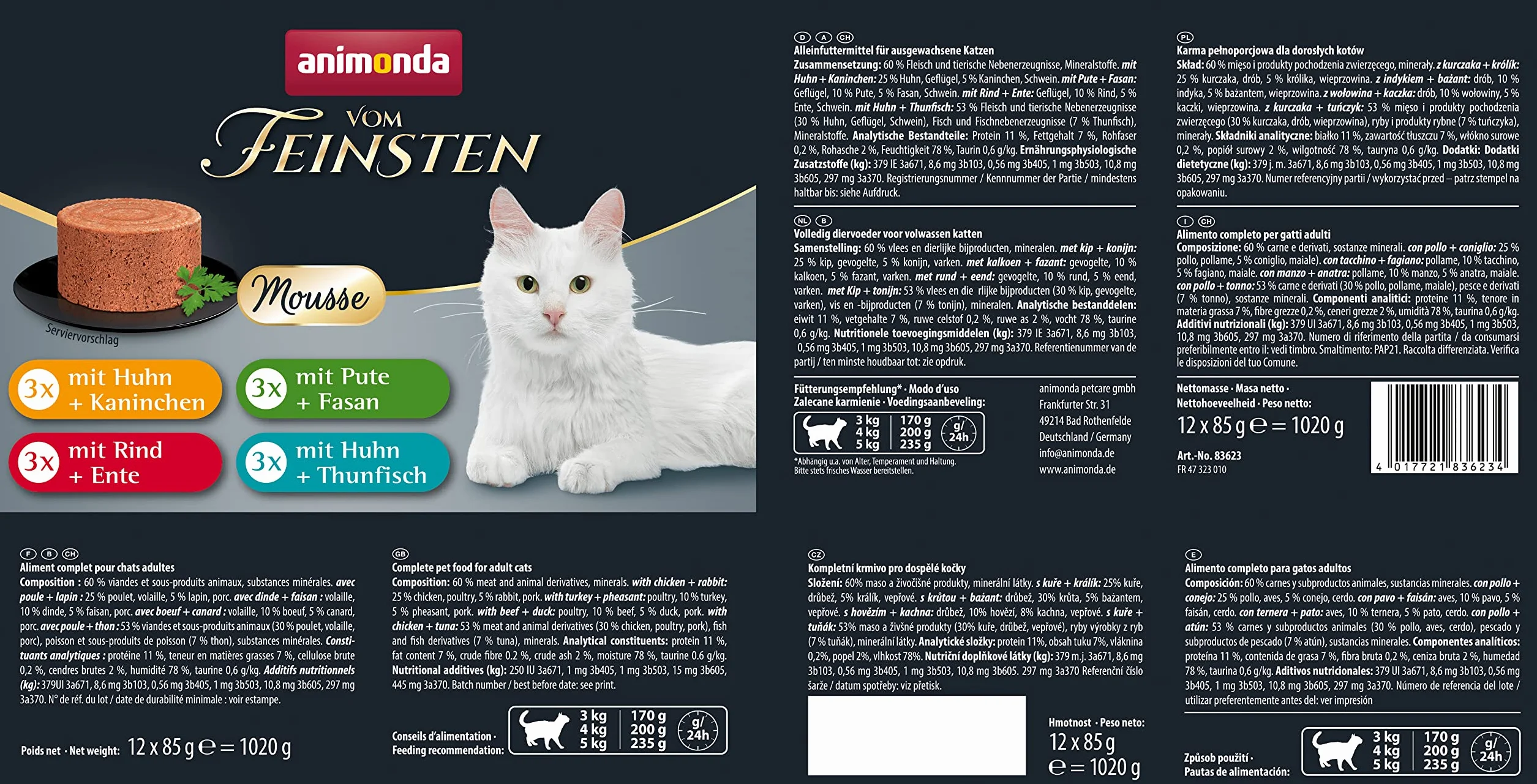 Animonda Vom Feinsten Karma dla Kotów, Mix Smaków, 12 x 85 g