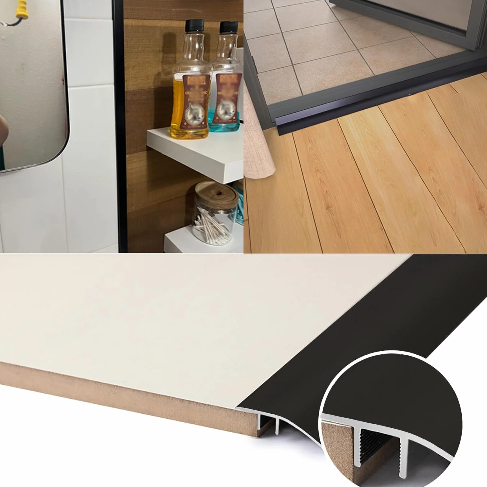 Metalowa listwa przejściowa do podłogi 91 cm do drzwi nierównych podłóg, aluminiowe paski przejściowe do dywanów do płytek, drewno do płytek listwa wykończeniowa do podłogi 1,6 cala szerokości (kolor: