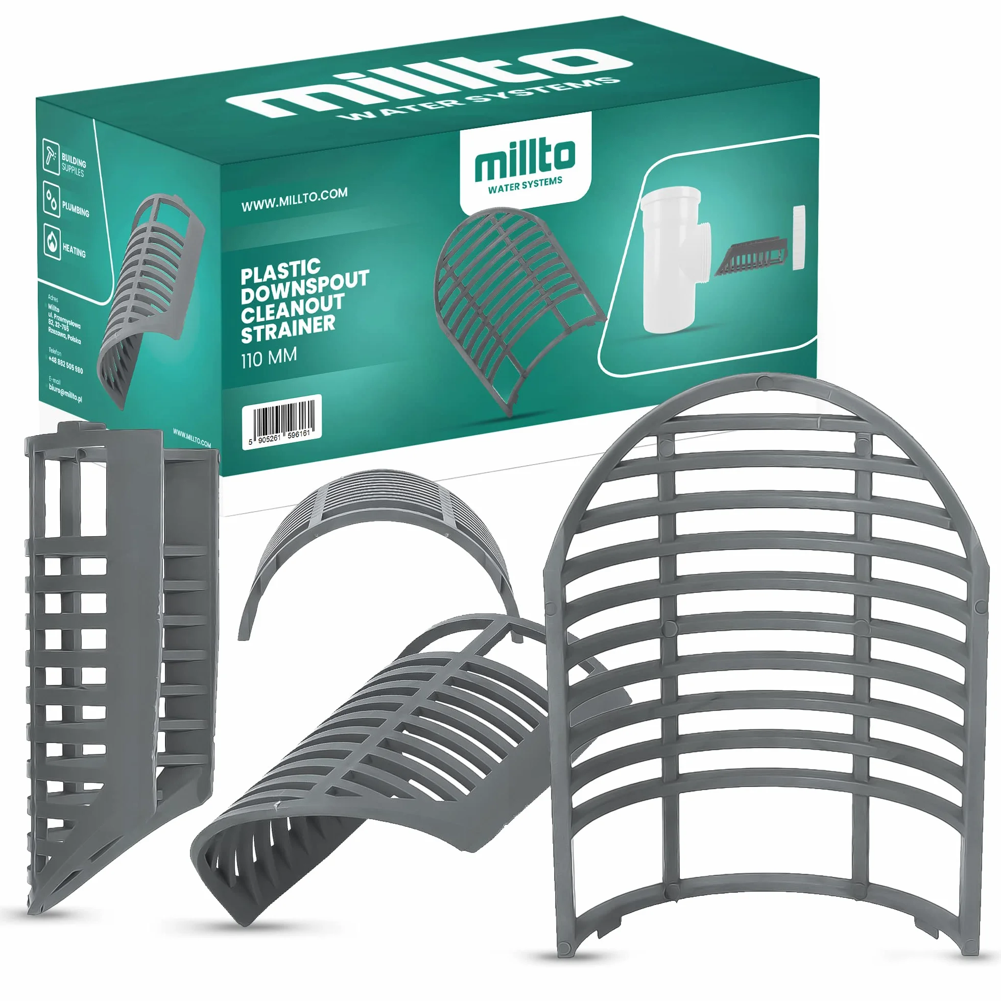 Millto™ Sitko Czyszczaka Rynnowego Rewizji Rury Spustowej 110 mm Szare Filtr Rynny Deszczowej Kratka Filtrująca Liście Gałęzie Plastikowa Osłona Ochronna