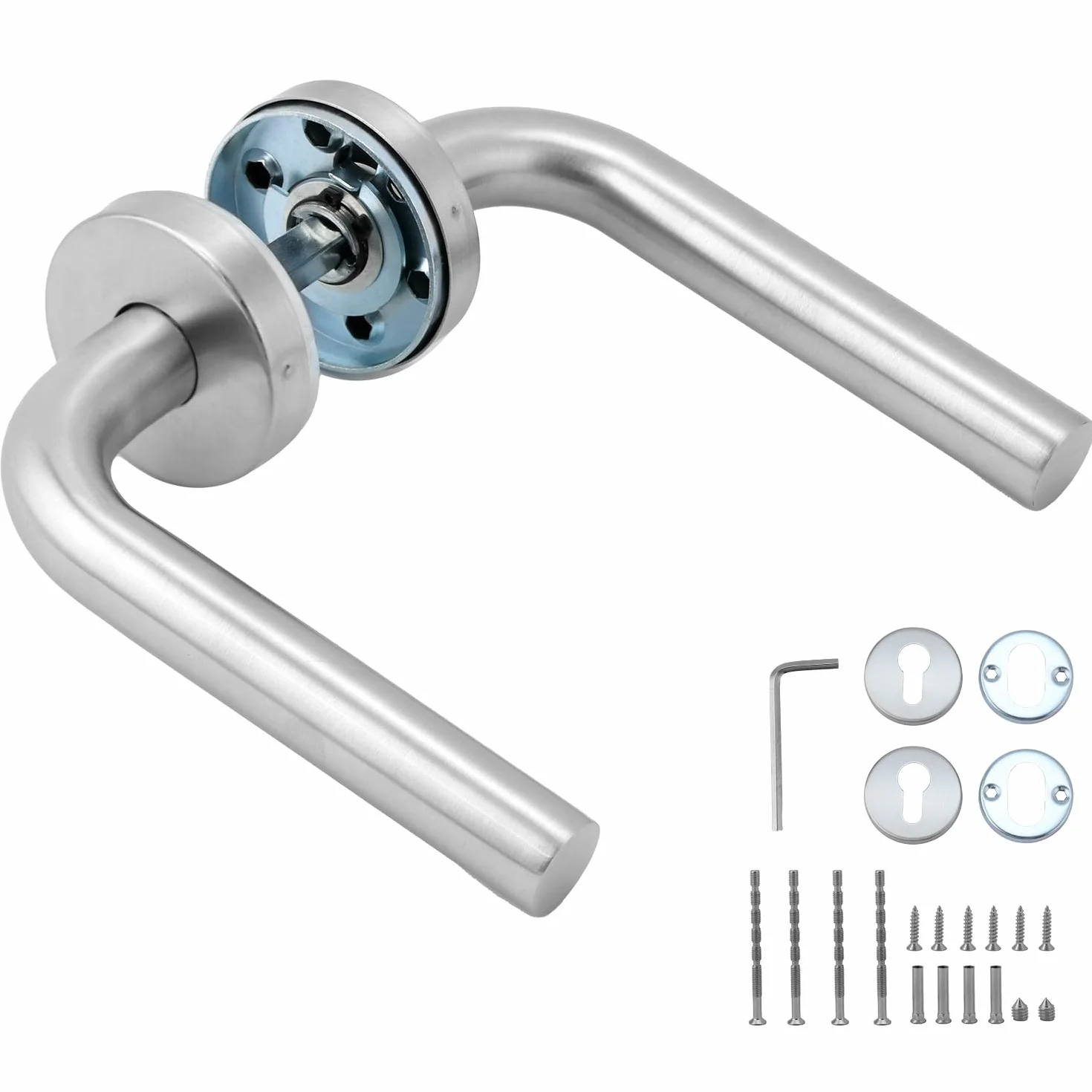 QWORK® Zestaw klamek ze stali nierdzewnej do drzwi o grubości 35-62 mm, rozstaw śrub 45 mm - pasuje do bram ogrodowych, drzwi wejściowych, bocznych drzwi wejściowych