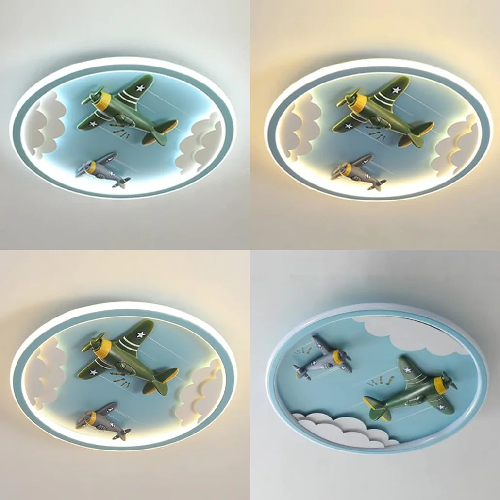 Lampa Sufitowa Dla Dzieci LED Lampa Sufitowa Samolot Kreatywna Ściemnialne Lampa Wisząca Żywicy Oświetlenie Pokoju Chłopców I Dziewcząt Z Pilotem Lampa Do Sypialni Przedszkola Okrągły Niebieski,50cm
