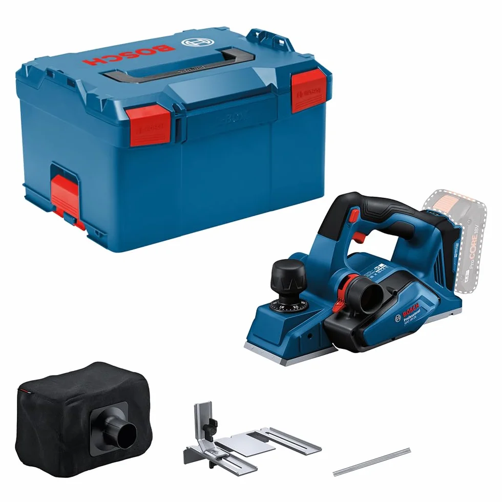 Bosch Professional 18 V GHO 18 V-26 strug akumulatorowy (silnik bezszczotkowy, w zestawie worek na kurz, prowadnica równoległa, 1 x nóż dwustronny Wood Razor, L-BOXX, bez akumulatora/ładowarki)