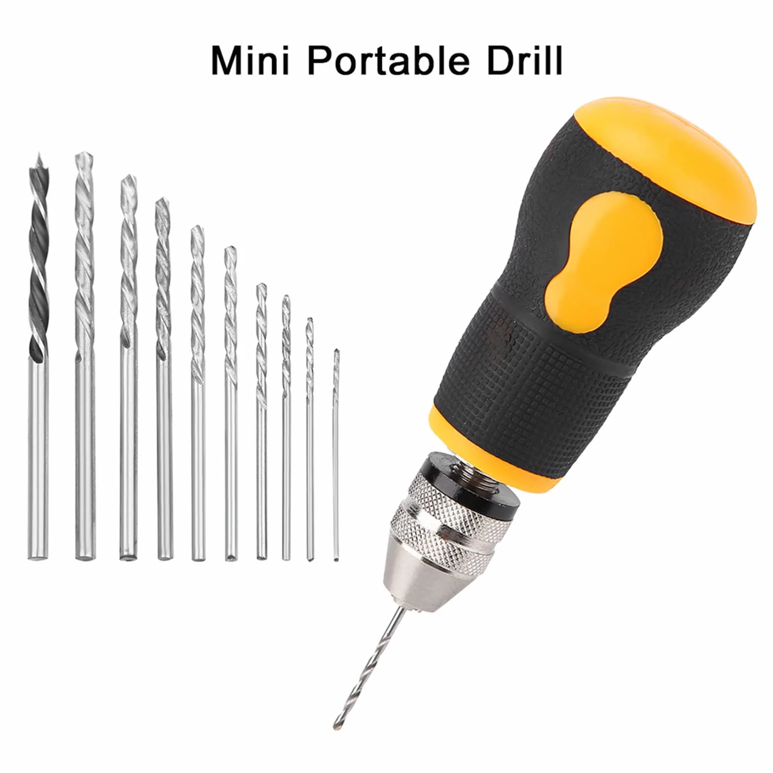 Mini przenośna wiertarka ręczna z 10 wiertłami spiralnymi 0,8-3,0 mm do drewna